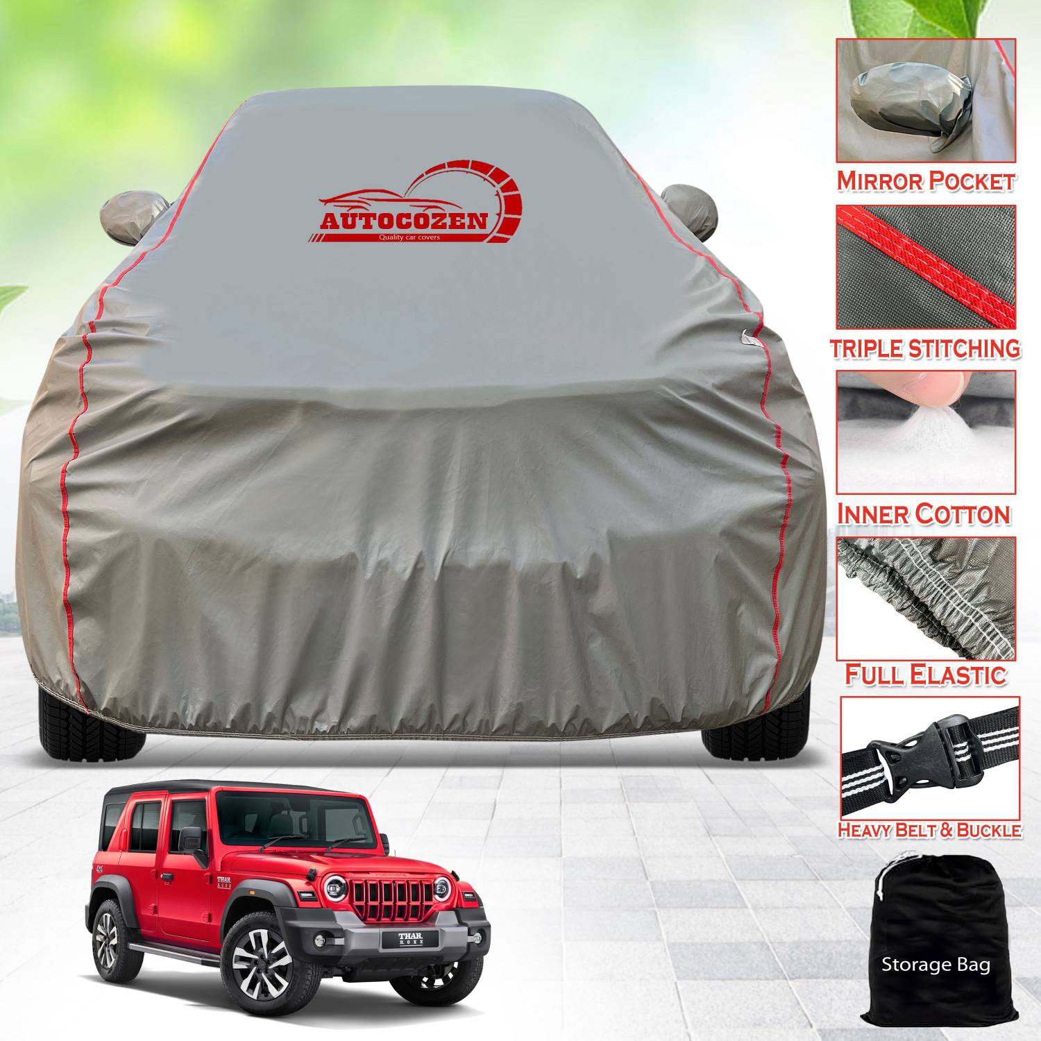 AUTOCOZEN Car Cover For Mahindra Thar Roxx (With Mirror Pockets)