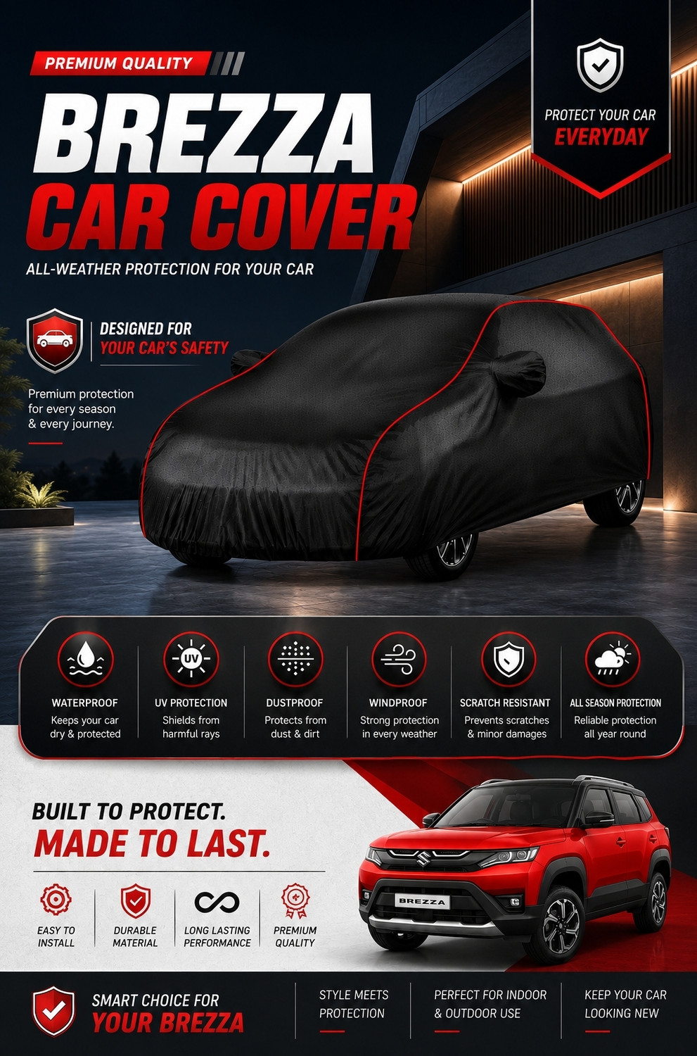 Image of Autova Car Cover For Maruti Suzuki Brezza (With Mirror Pockets)