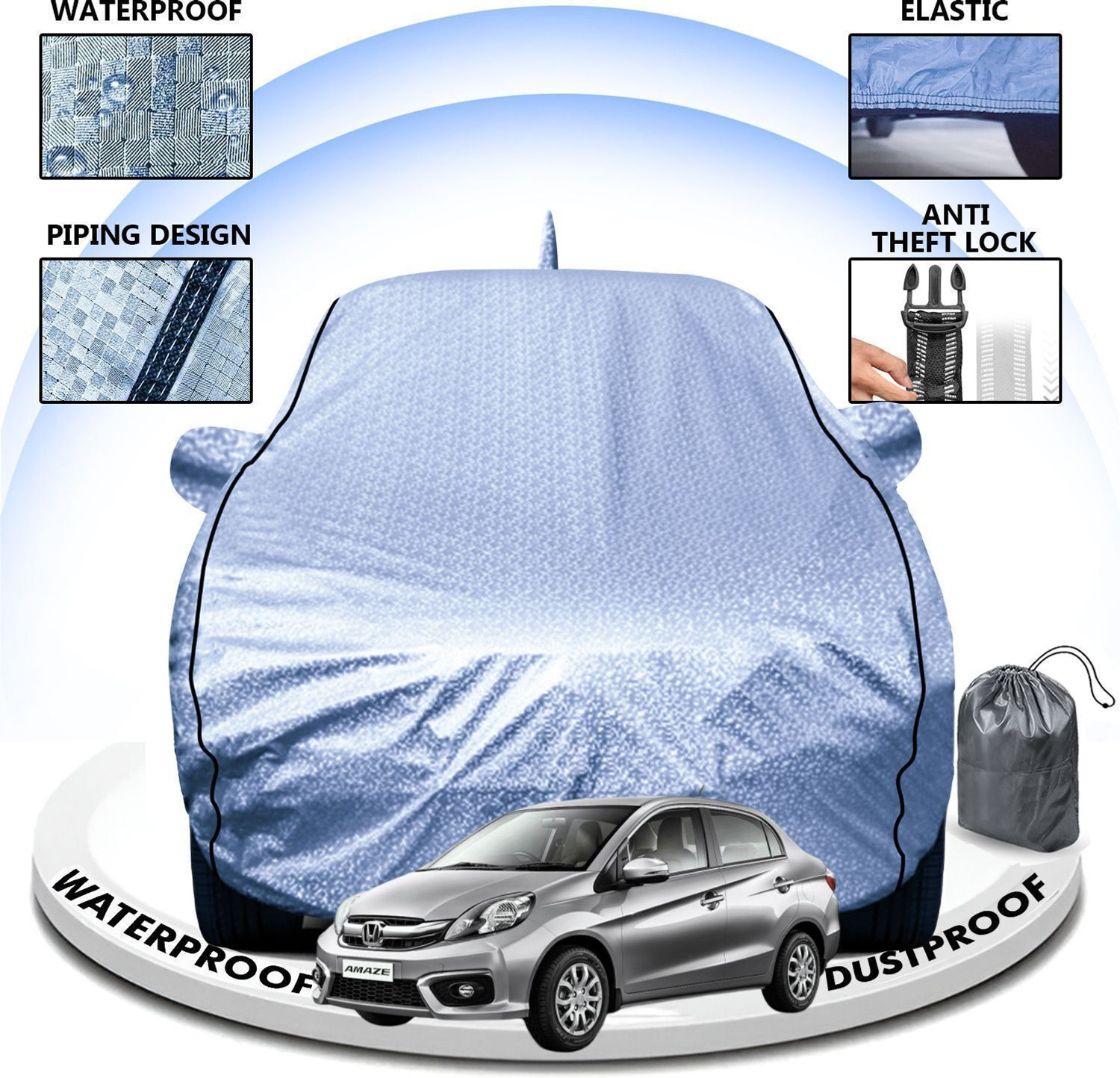 Image of CARZEX Honda Amaze Body Cover (Silver, For 2012, 2013, 2014, 2015, 2016, 2017, 2018, 2019, 2020, 2021, 2022, 2023, 2024, 2025 Models)