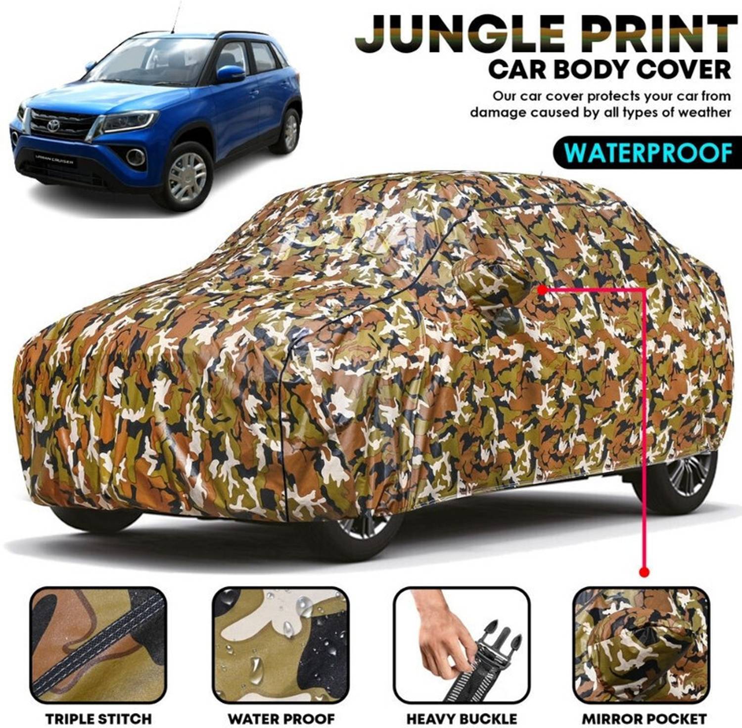 BOTAUTO Car Cover For Toyota Urban Cruiser, Universal For Car (With Mirror Pockets)