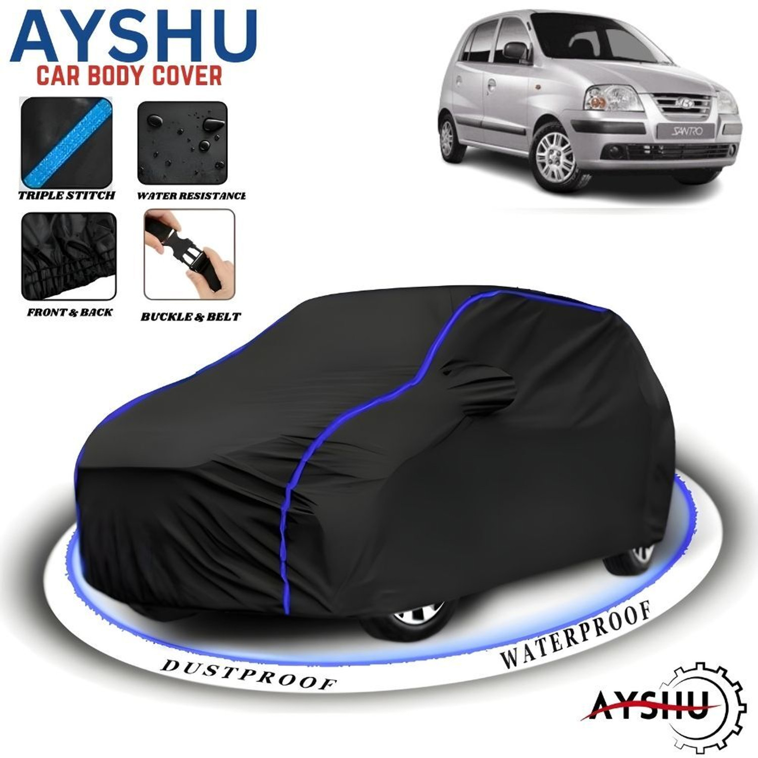 Image of AYSHU Car Cover For Hyundai Santro, Santro Xing, Universal For Car (With Mirror Pockets)