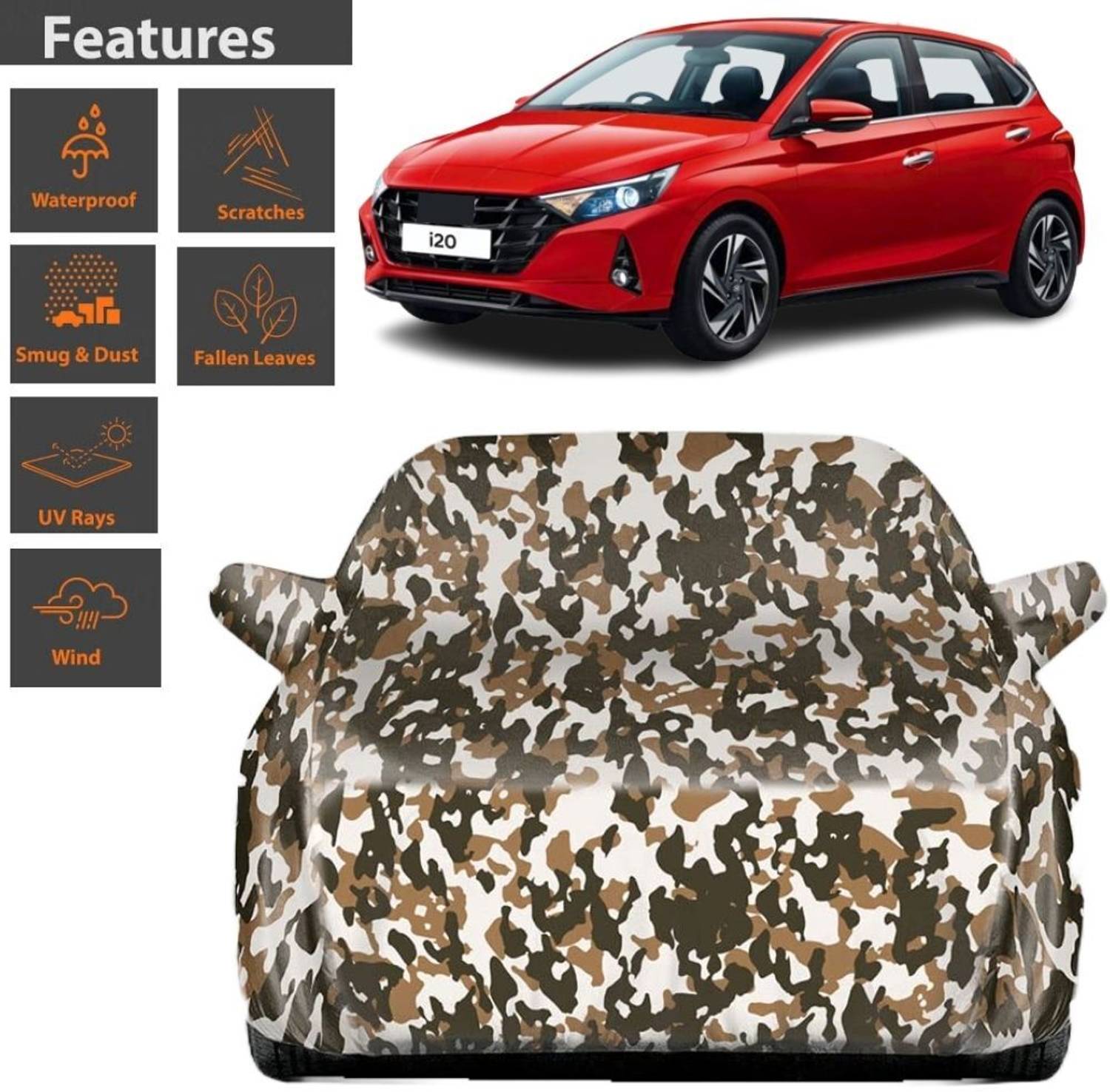 BOTAUTO Car Cover For Hyundai i20, Universal For Car, i20 Magna(O) (With Mirror Pockets)
