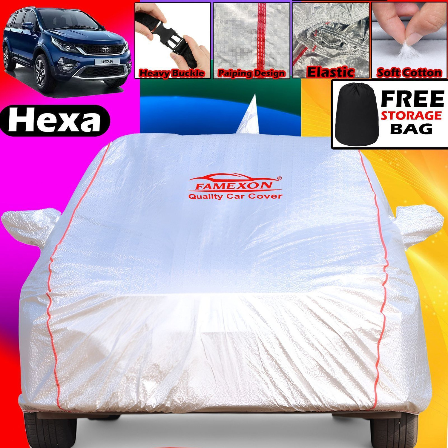 Image of FAMEXON Car Cover For Tata Hexa, Hexa XE, Hexa XM (With Mirror Pockets)