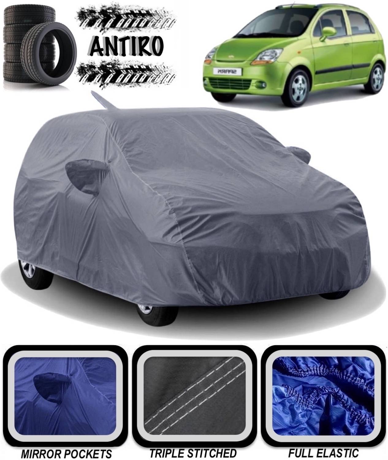 ANTIRO Car Cover For Chevrolet Spark (With Mirror Pockets)