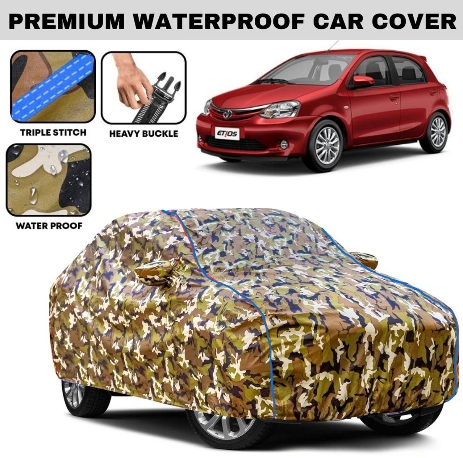 Amikan Car Cover For Toyota Etios, Etios 1.4 Xclusive, Etios 1.5 Xclusive, Etios Cross, Etios Cross 1.2L G (With Mirror Pockets)