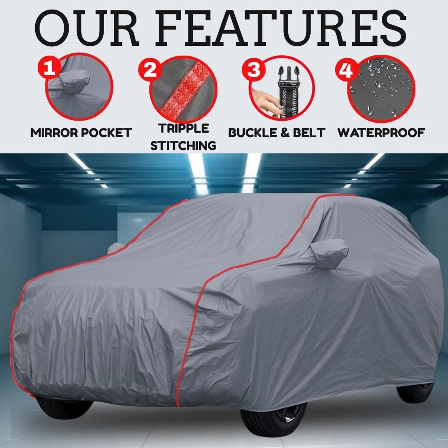 Image of LE PRA Car Cover For Hyundai Aura, Aura E Petrol, Aura S AMT Diesel, Aura S AMT Petrol, Aura S CNG, Aura S Diesel, Aura S Petrol, Aura SX Option Petrol, Aura SX Petrol, Aura SX Plus AMT Diesel, Aura SX Plus AMT Petrol, Aura SX Plus Turbo Petrol, Aura SX option Diesel (With Mirror Pockets)