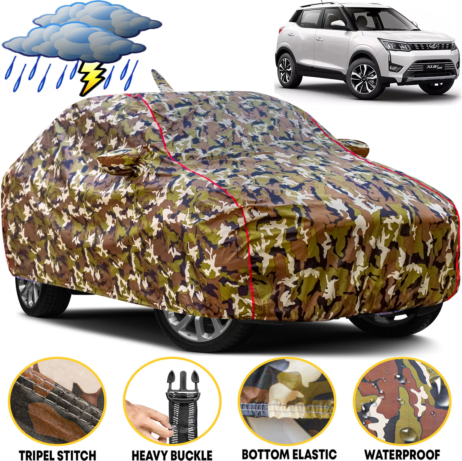 Image of TAXZONE Mahindra XUV 300, XUV300 W4 Diesel, XUV300 W6 Diesel, XUV300 W8 Diesel Body Cover (Multicolor, For 2020, 2021, 2022, 2023 Models)