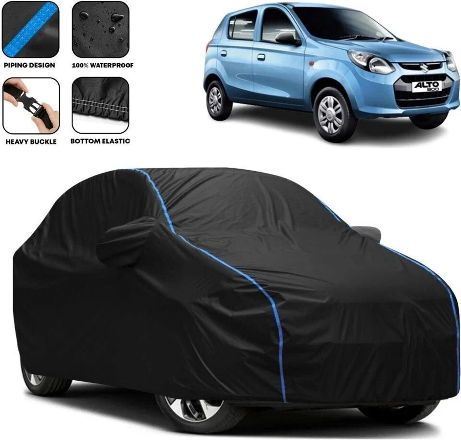 Image of ACTIMO Car Cover For Maruti Suzuki Alto, Alto 800, Alto 800 LX, Universal For Car (With Mirror Pockets)