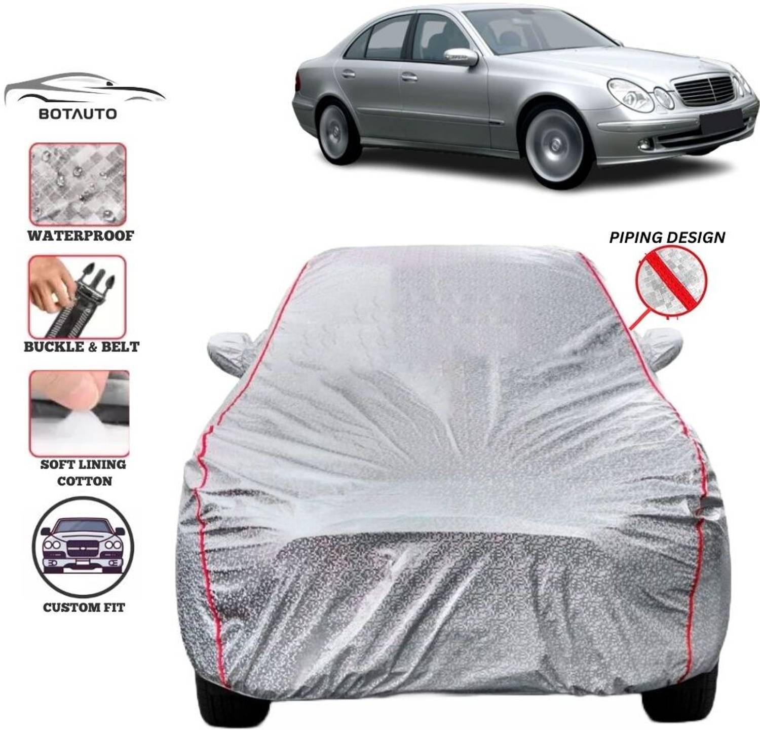 BOTAUTO Car Cover For Mercedes Benz E280 Cdi, Universal For Car, E280 Cdi (With Mirror Pockets)