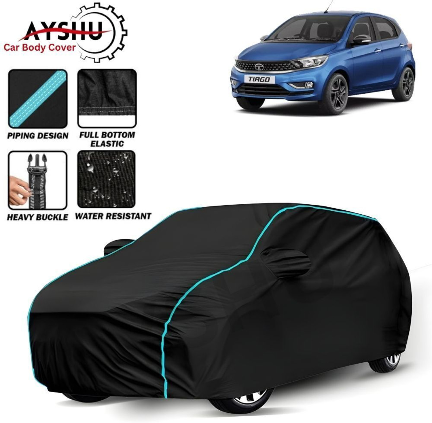 Image of AYSHU Car Cover For Tata Tiago, Tiago 1.05 Revotorq XB, Tiago 1.05 Revotorq XE Option, Tiago EV, Universal For Car (With Mirror Pockets)
