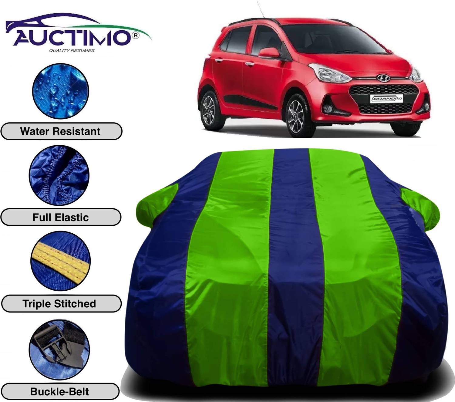 AUCTIMO Car Cover For Hyundai Grand i10 (With Mirror Pockets)