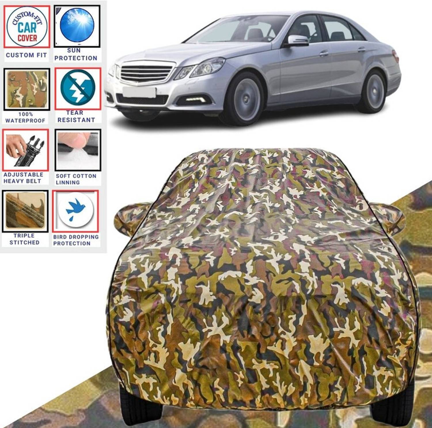 BOTAUTO Car Cover For Mercedes Benz E220, Universal For Car (With Mirror Pockets)