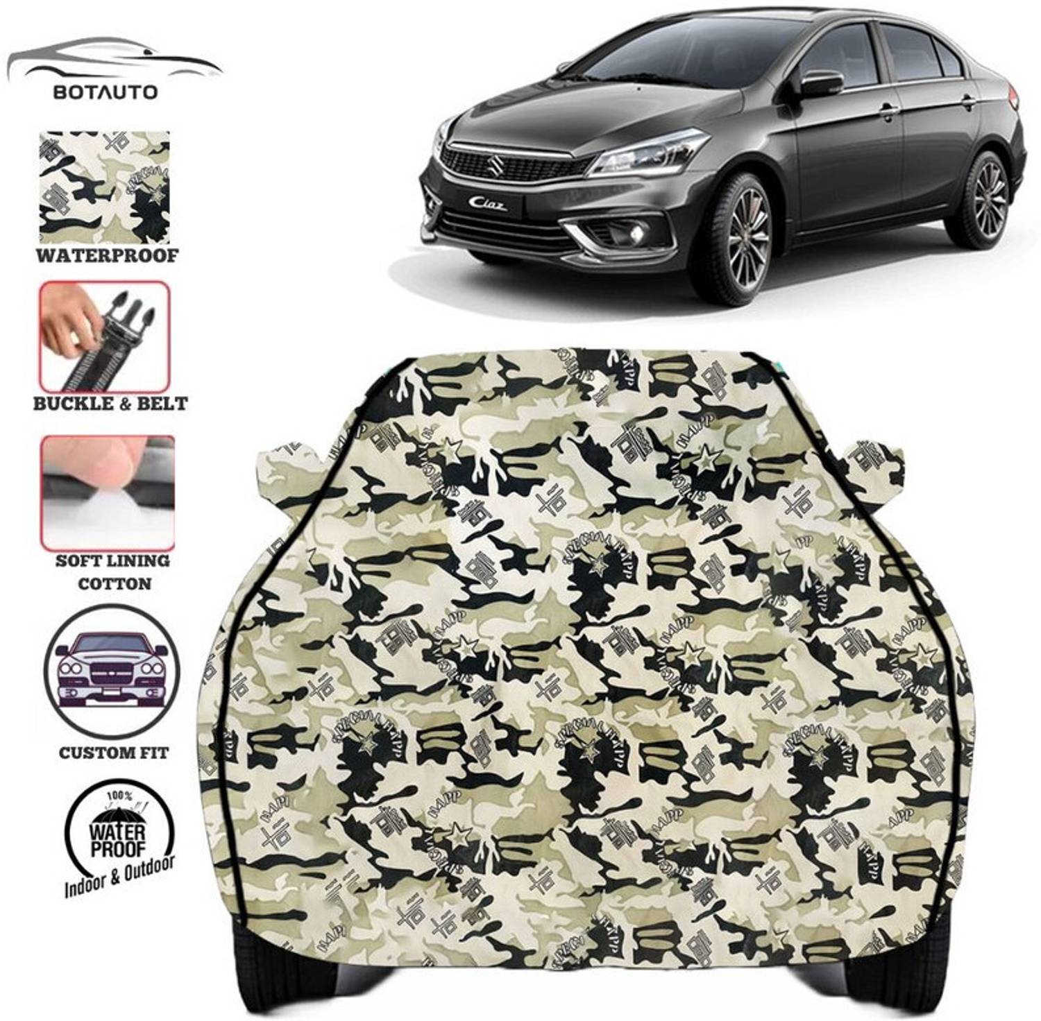 BOTAUTO Car Cover For Mahindra Ciaz, Universal For Car (With Mirror Pockets)