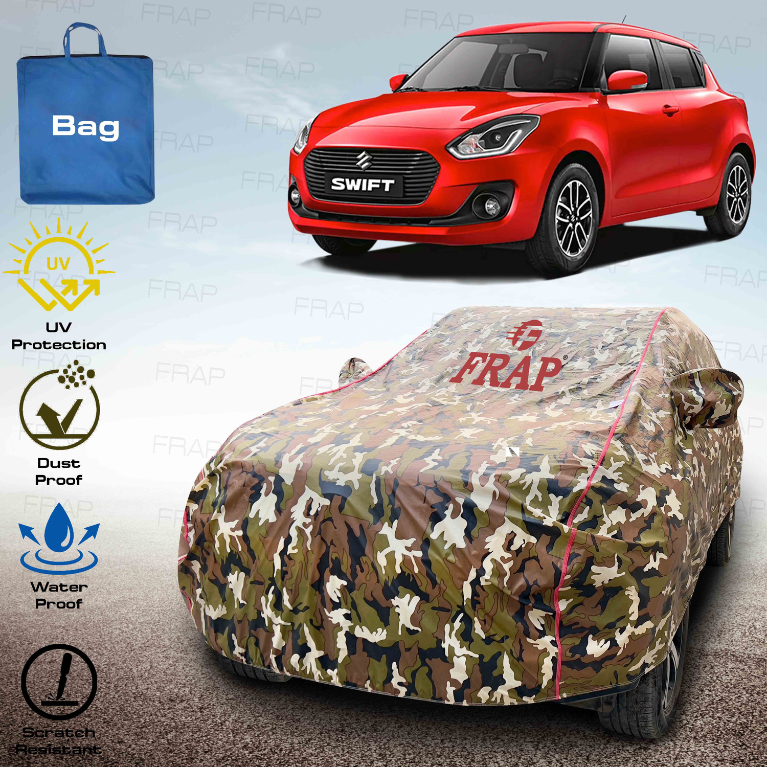 Image of Frap Car Cover For Maruti Suzuki Swift, Swift RS, Swift LXI, Swift VXI, Swift ZXI (With Mirror Pockets)