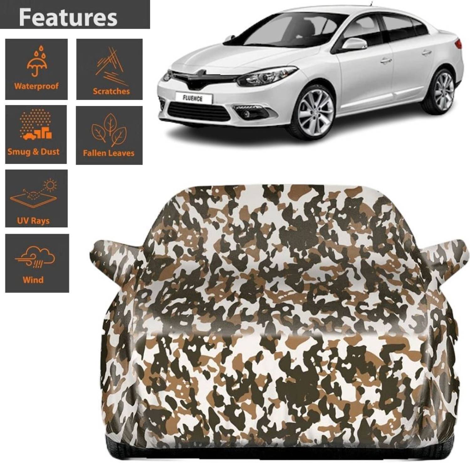 BOTAUTO Car Cover For Renault Fluence, Universal For Car, Fluence 1.5 (With Mirror Pockets)