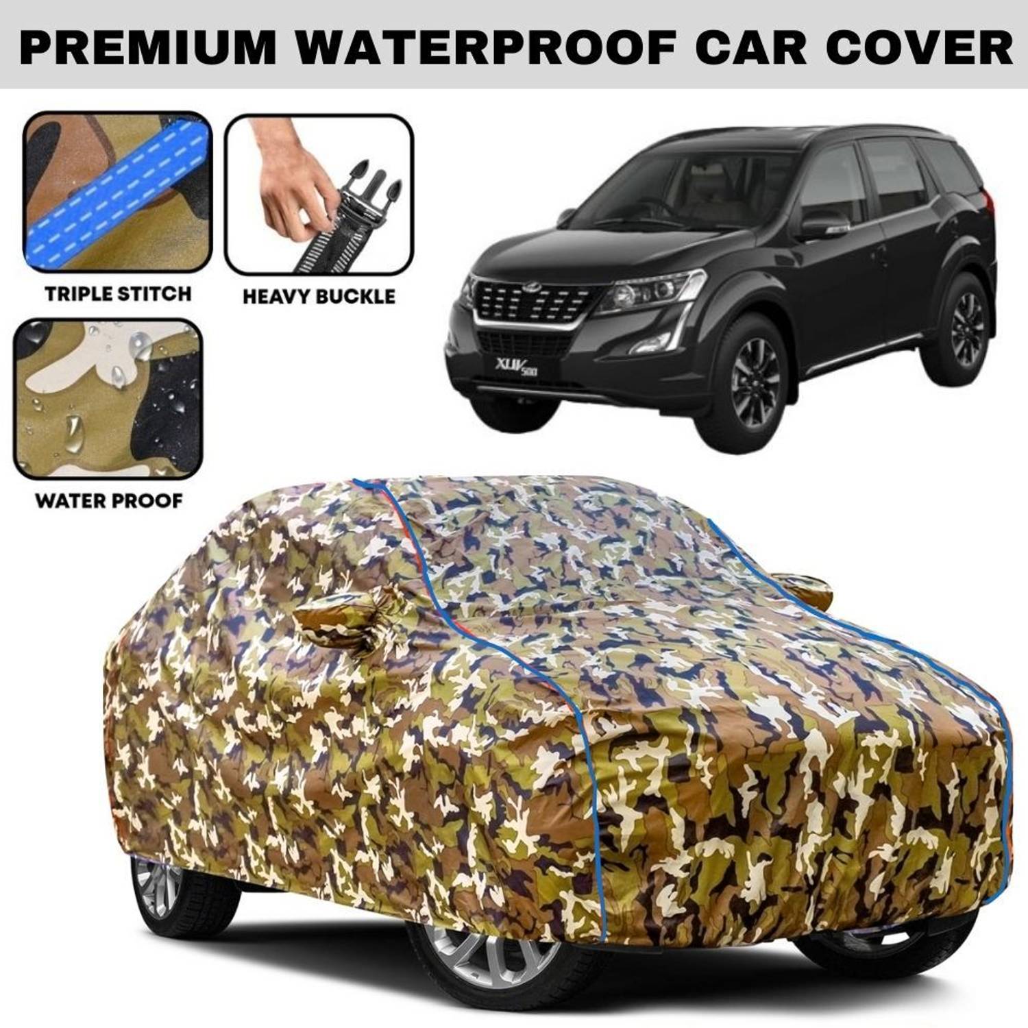 Amikan Car Cover For Mahindra XUV 500, XUV500 AT W10 AWD, XUV500 AT W8 FWD, XUV500 W4 (With Mirror Pockets)