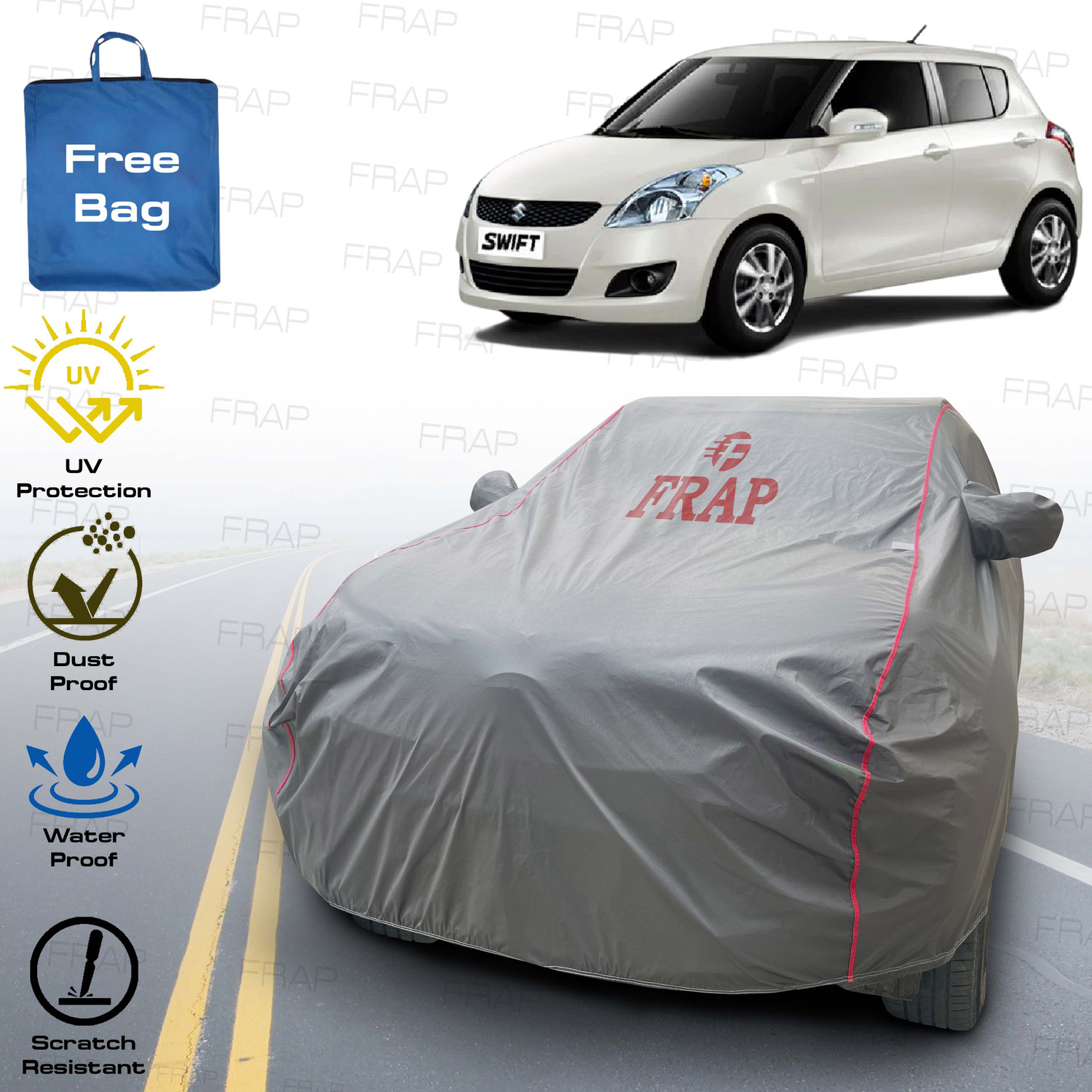 Image of Frap Car Cover For Maruti Suzuki Swift, Swift LXI, Swift VXI Optional, Swift ZXI Plus (With Mirror Pockets)