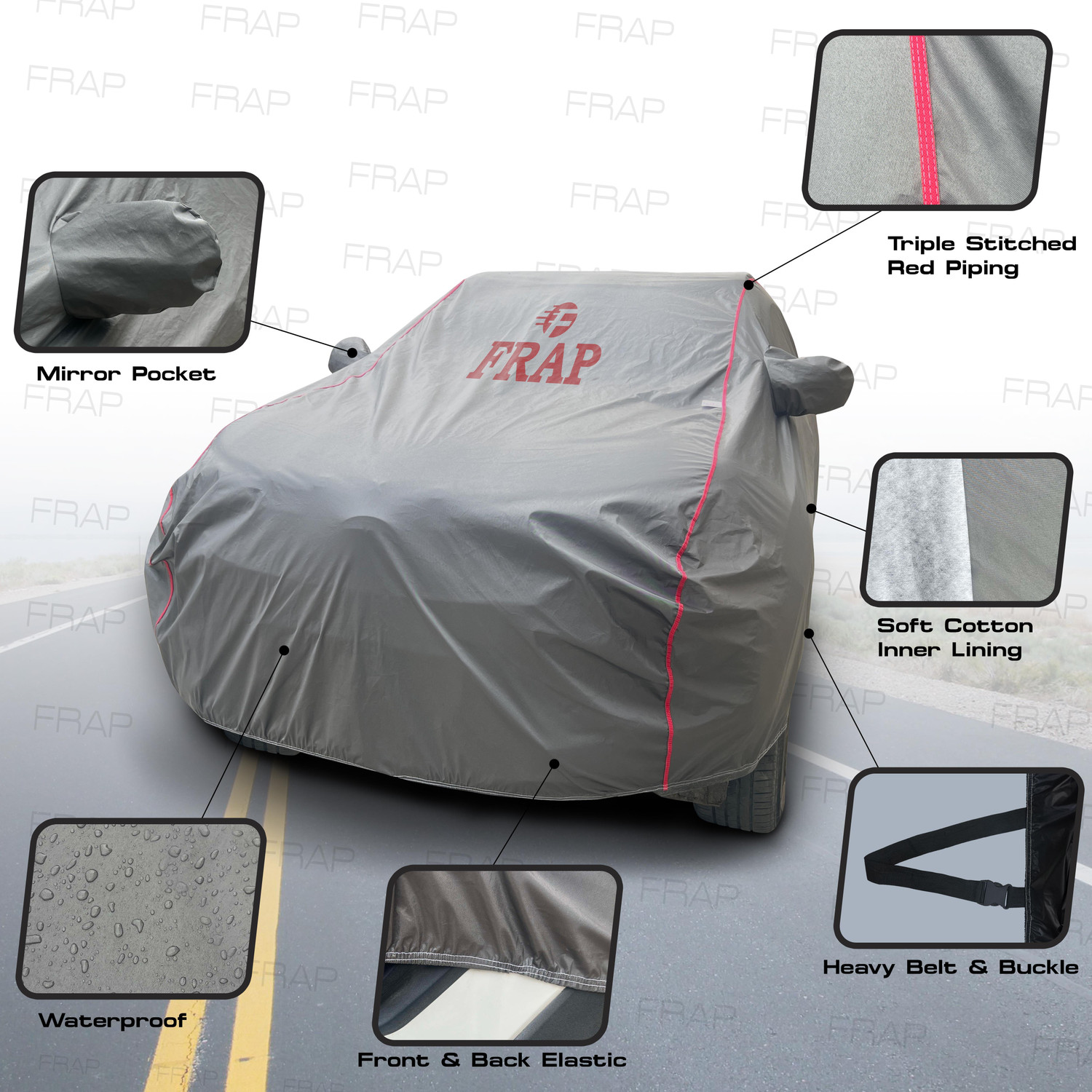 Image of Frap Car Cover For Maruti Suzuki Swift, Swift LXI, Swift VXI Optional, Swift ZXI Plus (With Mirror Pockets)