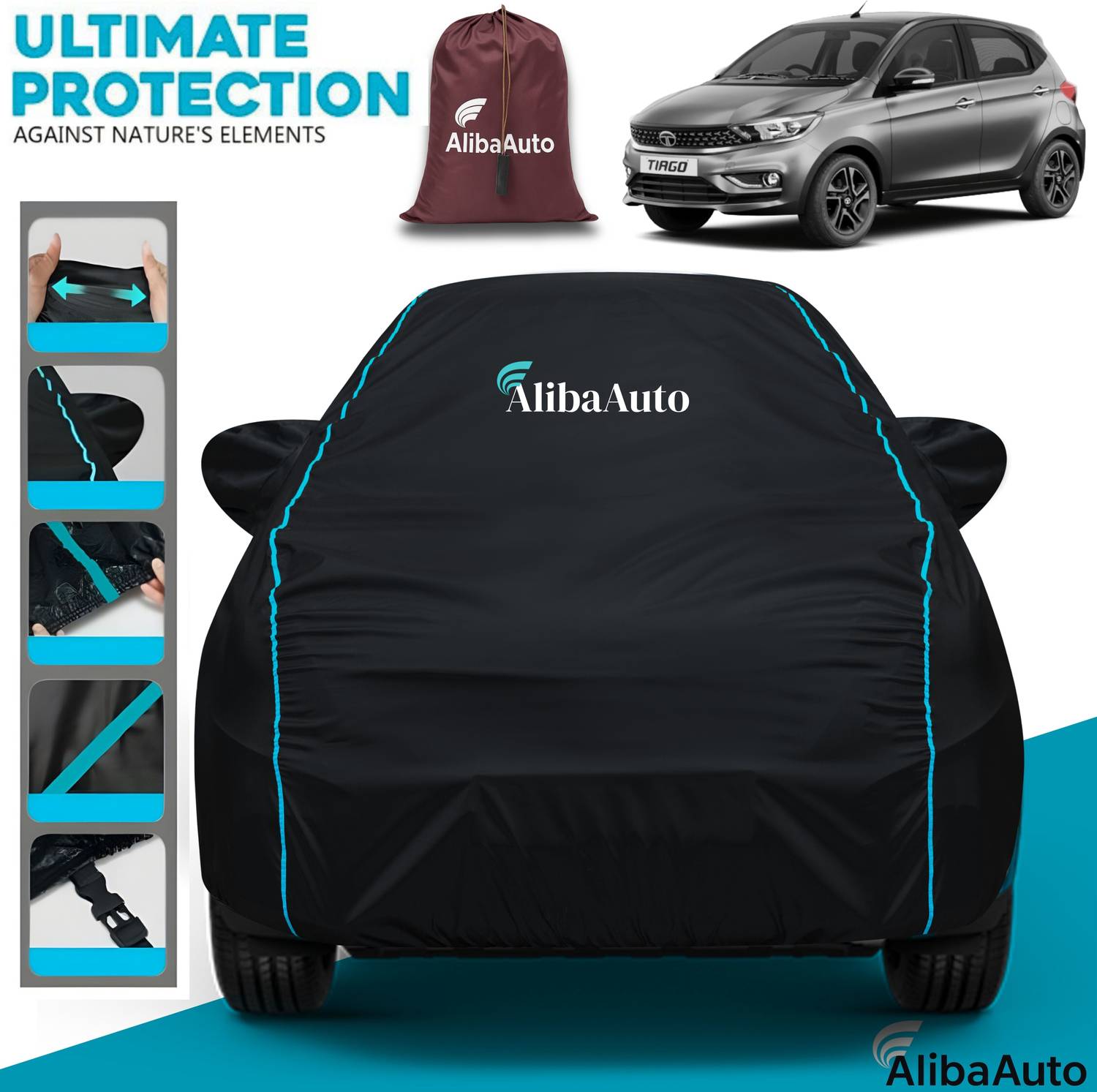 AlibaAuto Car Cover For Tata Tiago, Tiago 1.05 Revotorq XE (With Mirror Pockets)