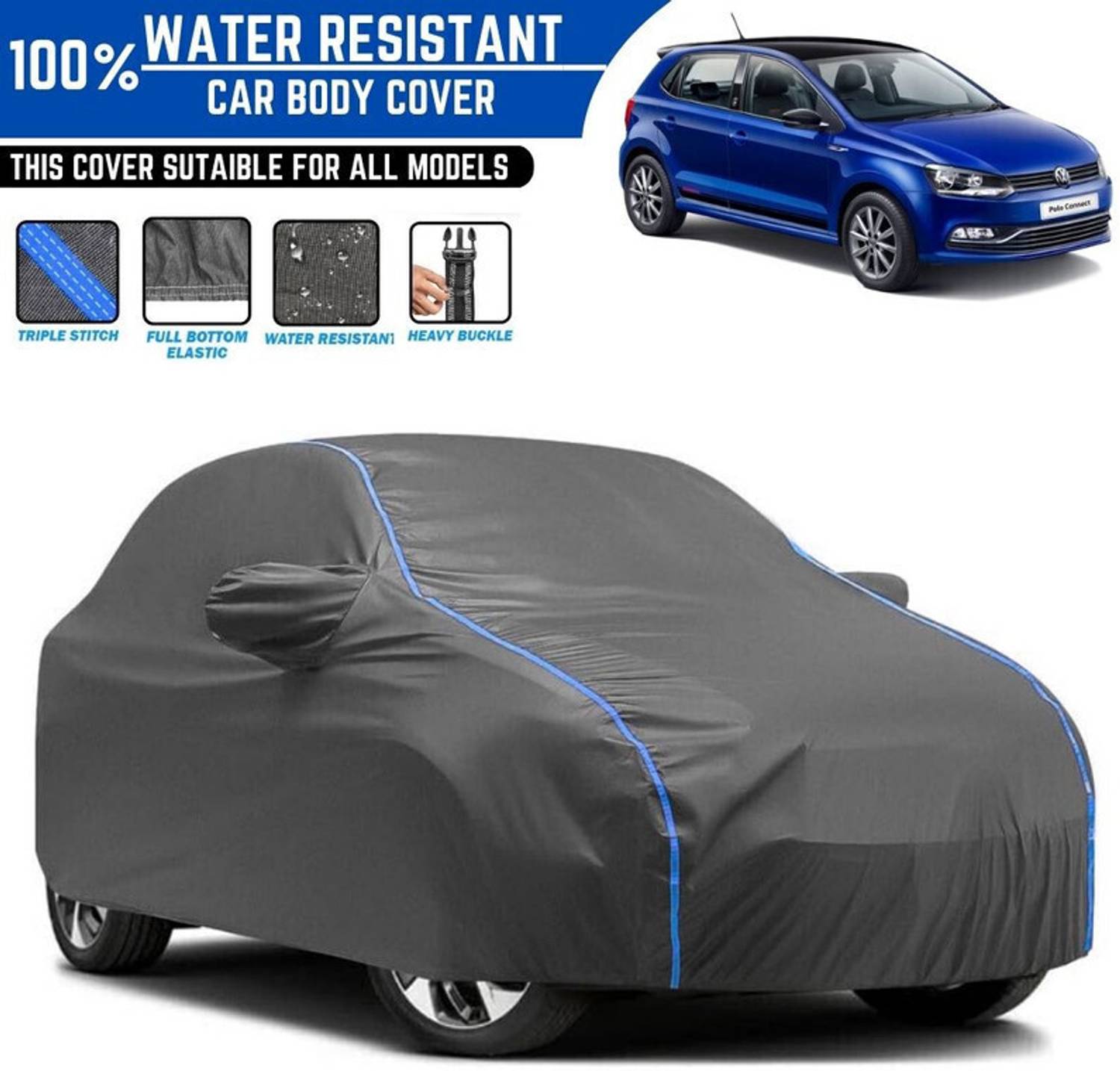 Amikan Car Cover For Volkswagen Cross Polo 1.2 MPI, Polo, Polo 1.0 MPI Comfortline Petrol, Polo 1.2L, Polo GT, Polo Equisite (With Mirror Pockets)