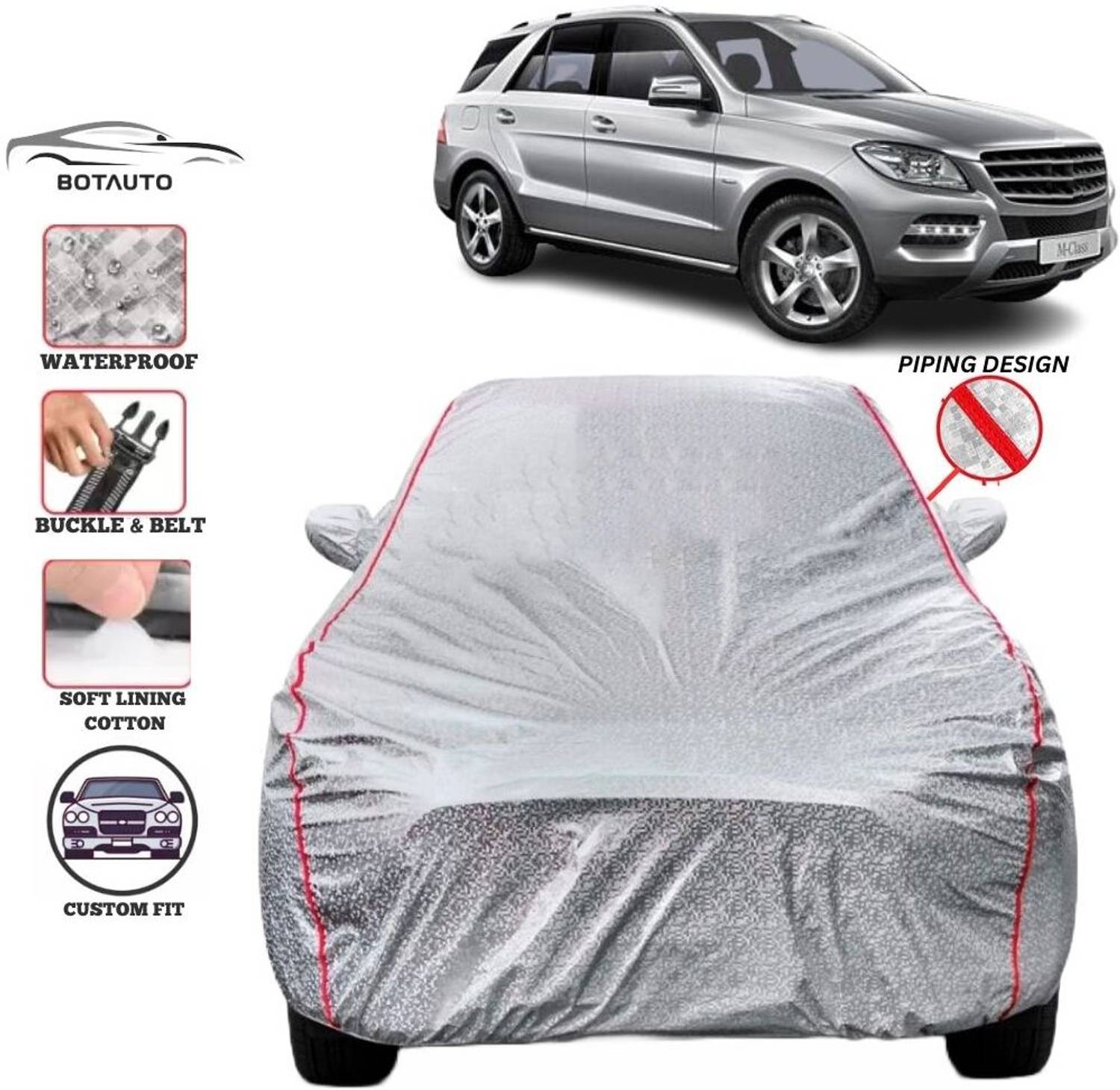 BOTAUTO Car Cover For Mercedes Benz M-Class, M-Class ML 63 AMG 4MATIC, Universal For Car, M-Class (With Mirror Pockets)
