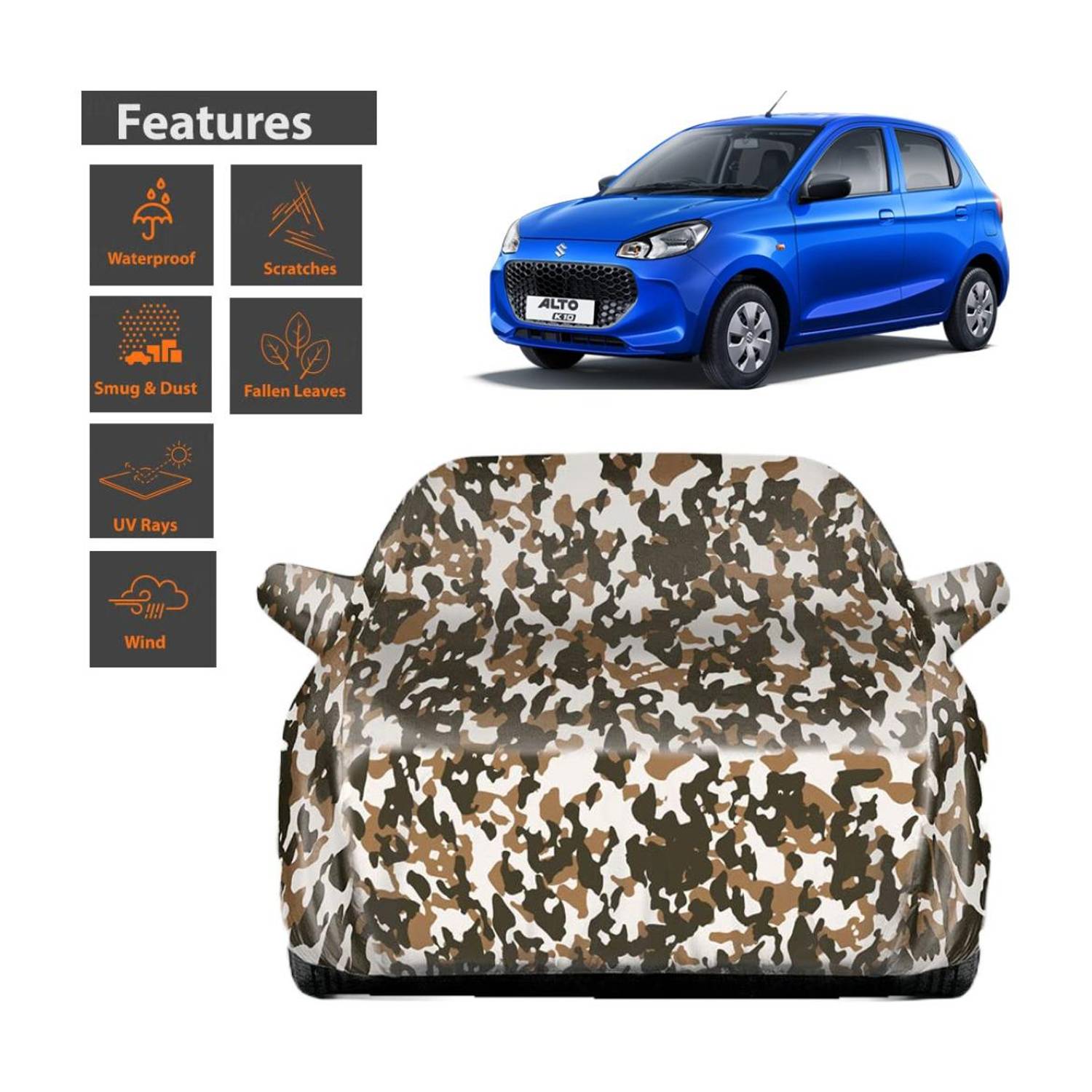 BOTAUTO Car Cover For Maruti Suzuki Alto K10, Alto K10 LX, Universal For Car (With Mirror Pockets)