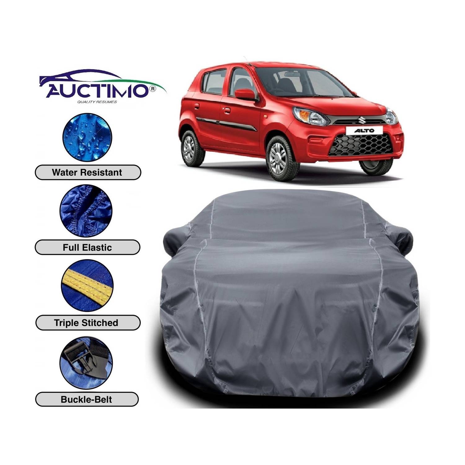 AUCTIMO Car Cover For Maruti Suzuki Alto 800 (With Mirror Pockets)