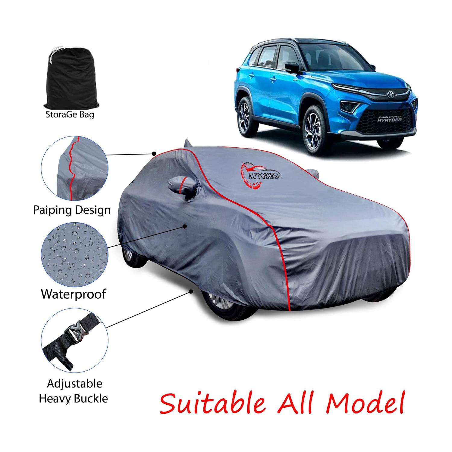 AUTOBIRSA Car Cover For Toyota Hyryder (With Mirror Pockets)