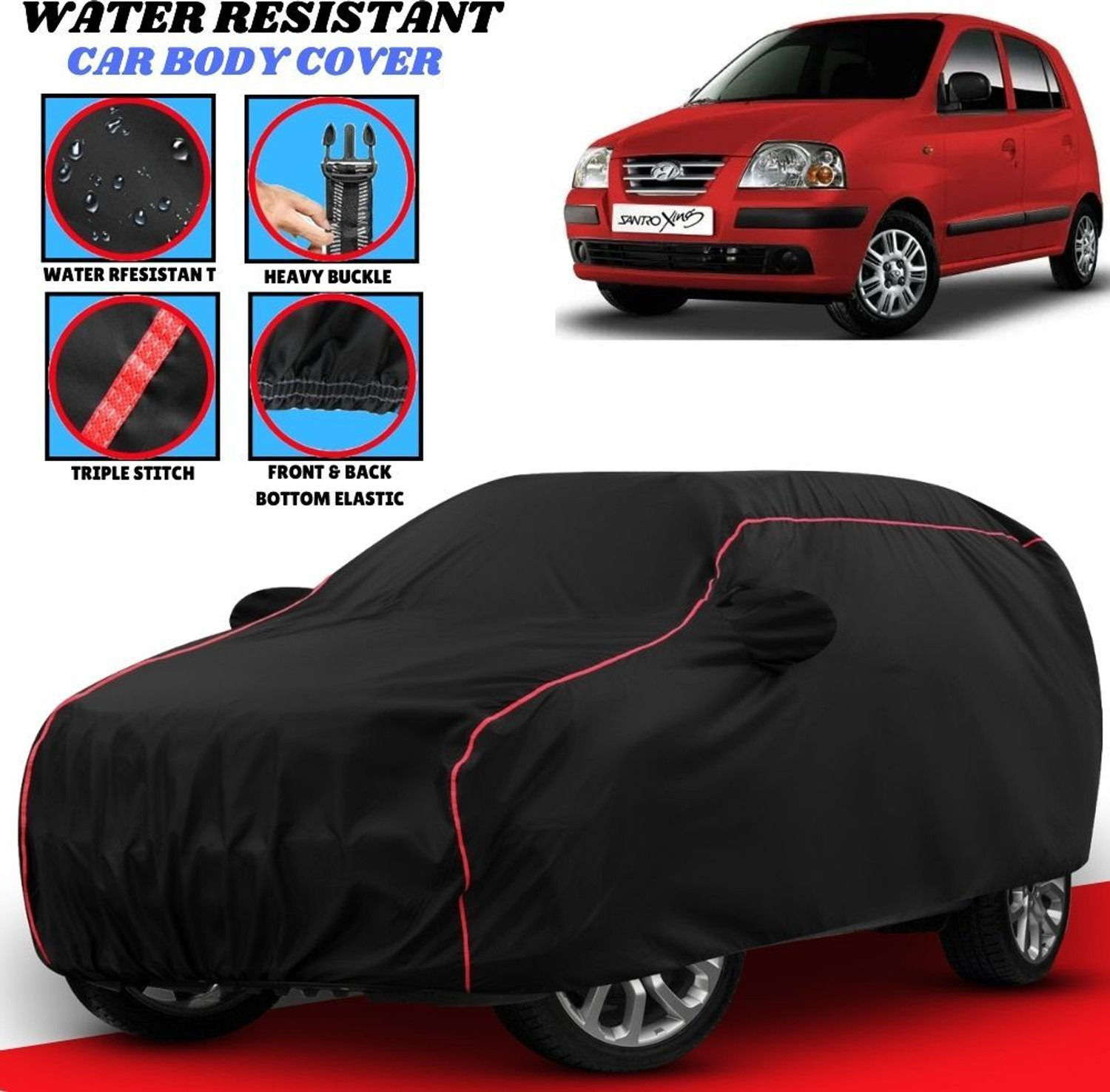Image of Grizzly Car Cover For Hyundai Santro Xing, Santro Xing 1.1L, Santro Xing GL, Santro Xing XP, Santro Xing XO (With Mirror Pockets)