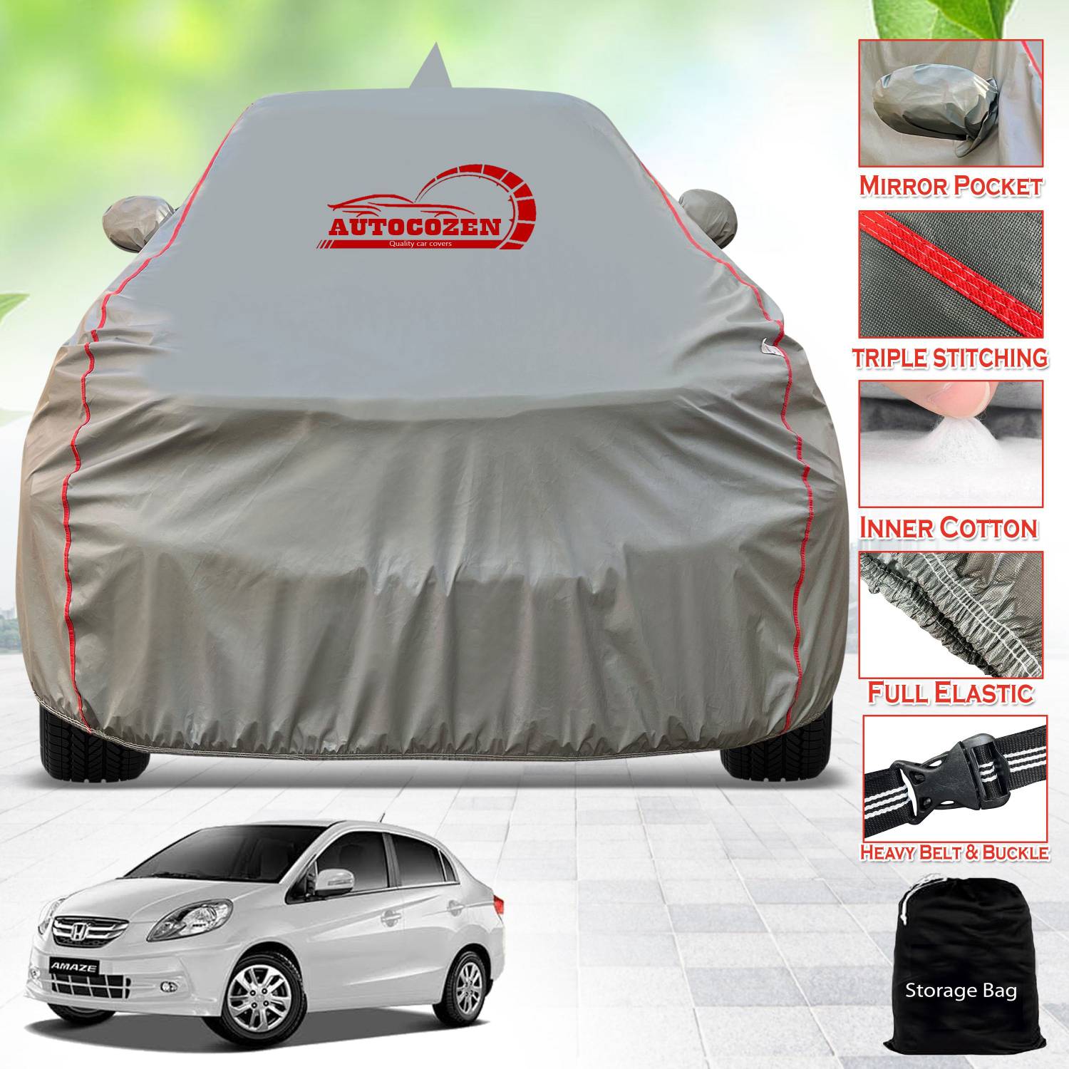 AUTOCOZEN Car Cover For Honda Amaze (With Mirror Pockets)