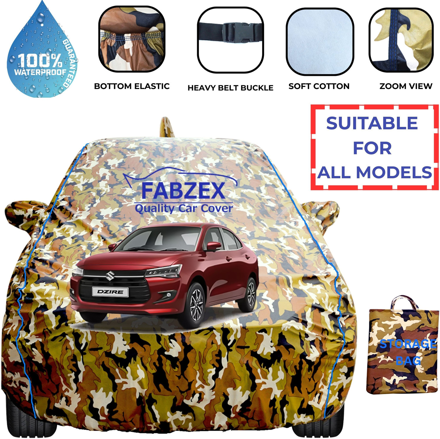 Image of FABZEX Car Cover For Maruti Dzire, Swift Dzire (With Mirror Pockets)