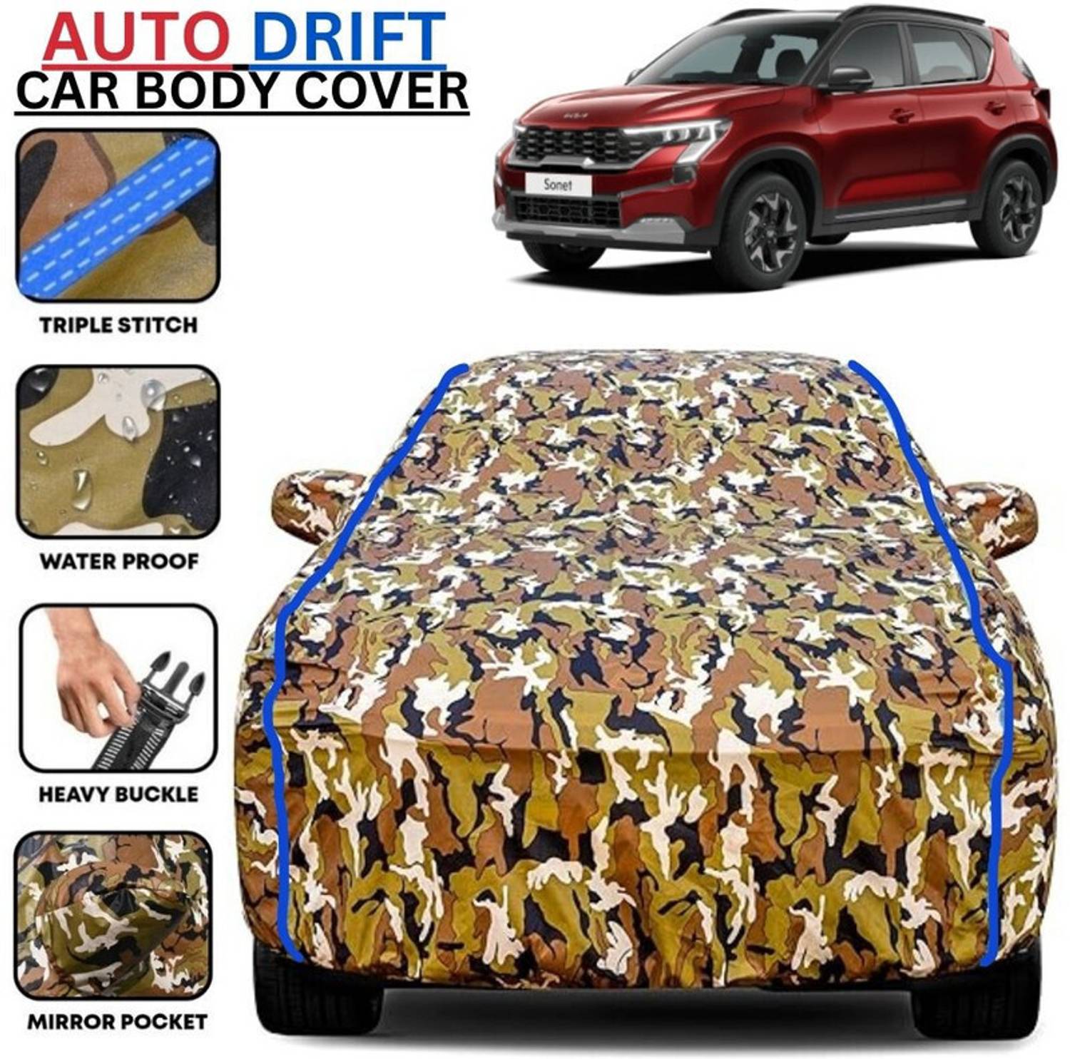 BOTAUTO Car Cover For Kia Sonet, Universal For Car (With Mirror Pockets)
