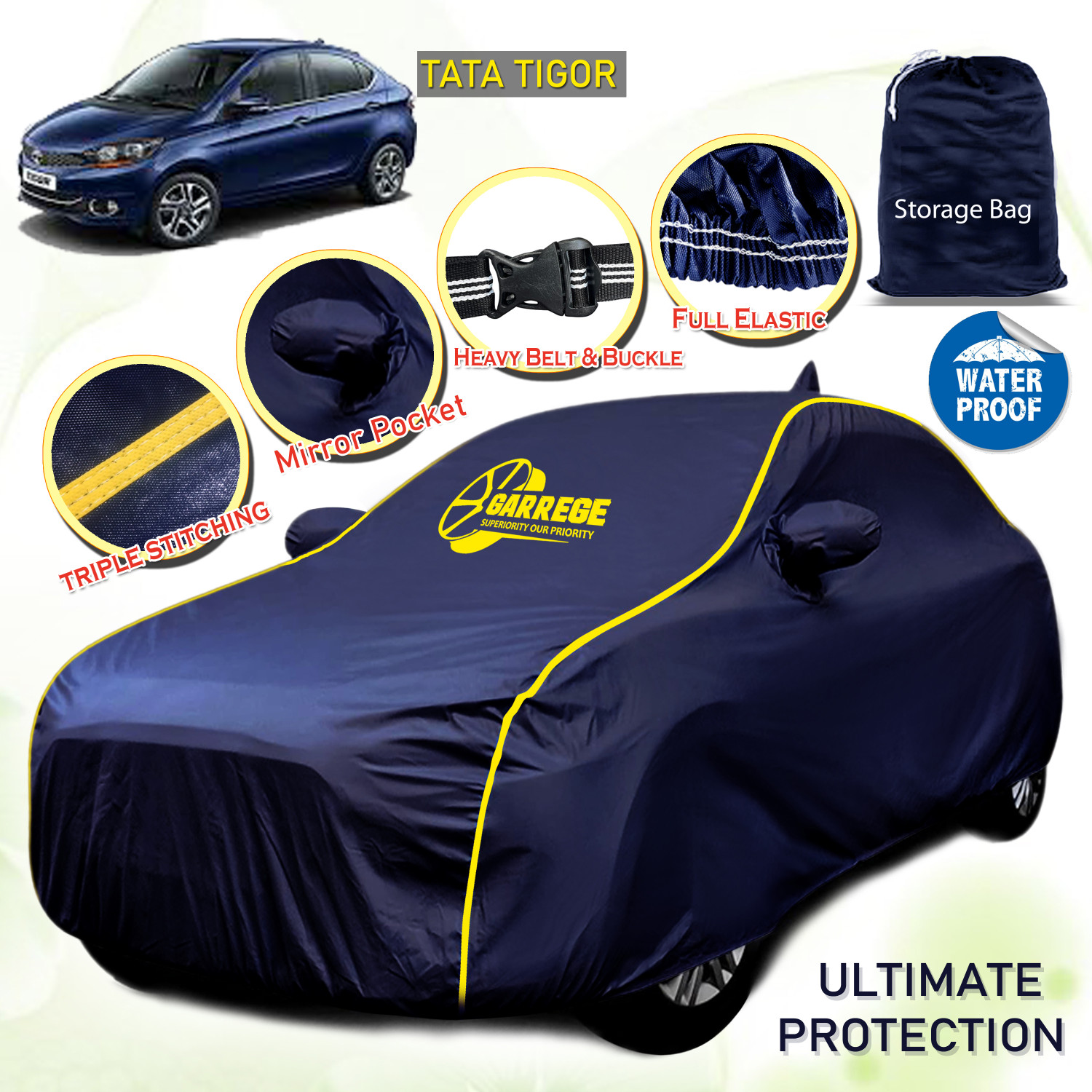 Image of GARREGE Car Cover For Tata Tigor (With Mirror Pockets)
