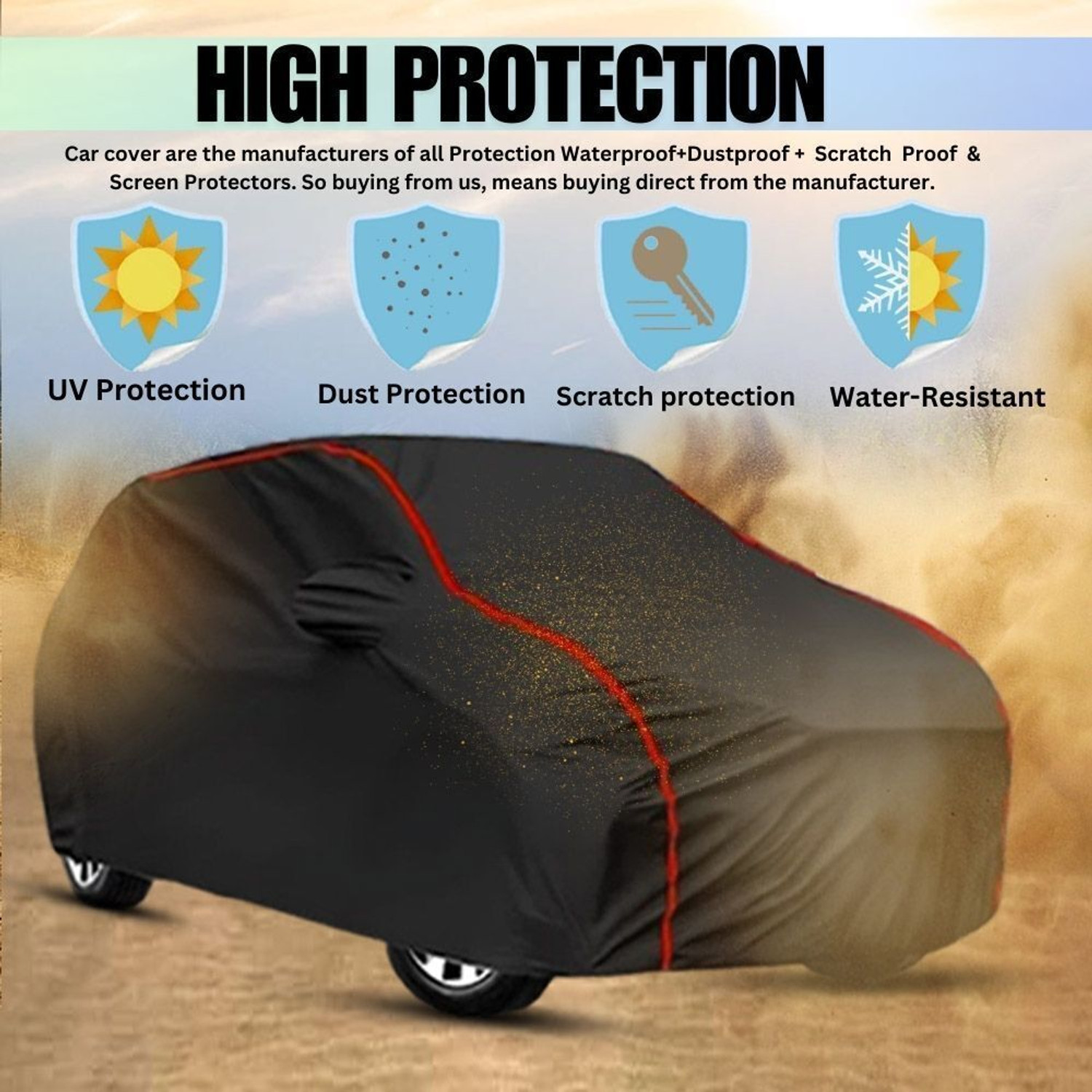 Image of AYSHU Car Cover For Hyundai Eon, EON 1.0 Kappa Magna Plus Optional, Universal For Car (With Mirror Pockets)