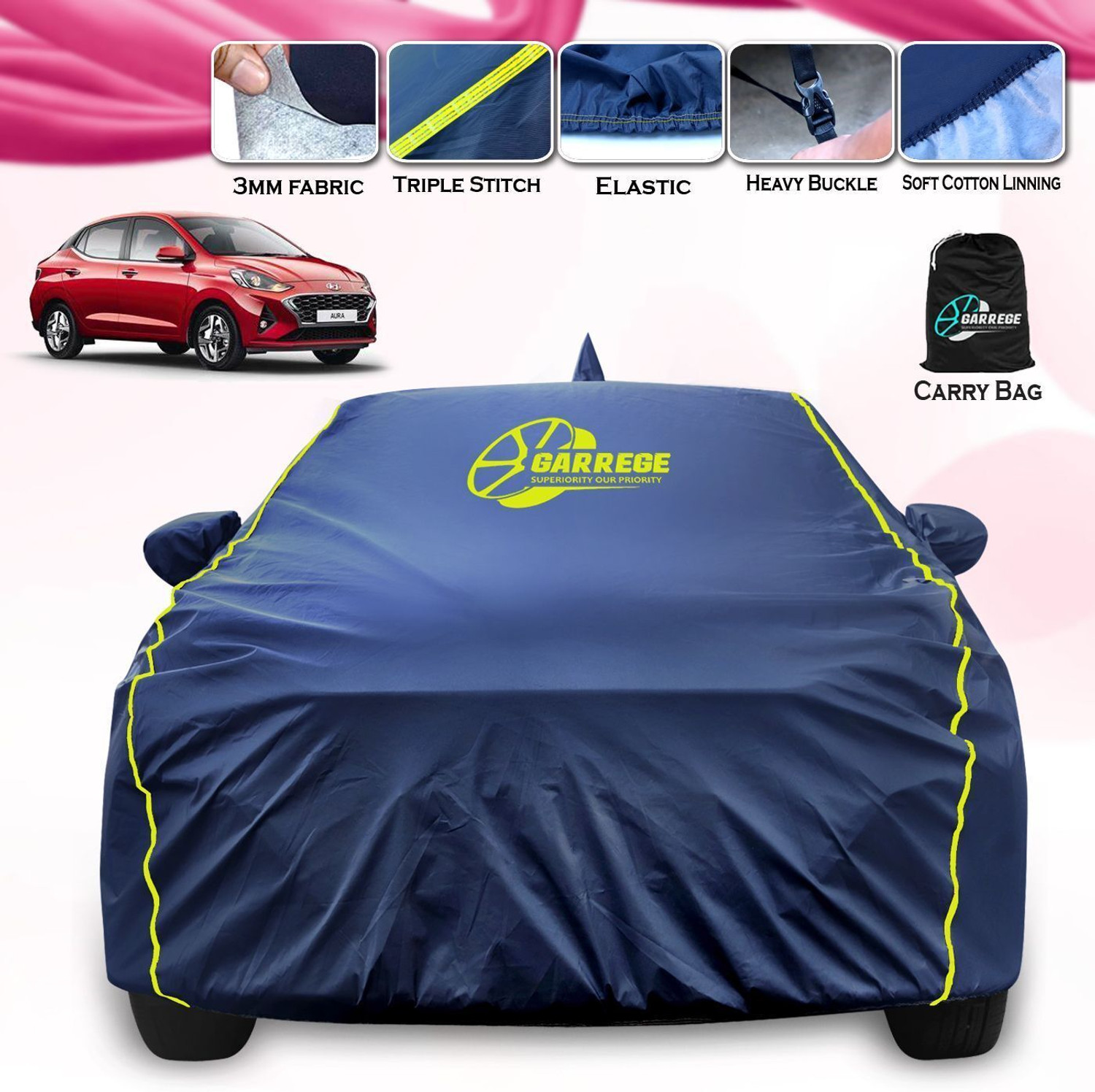 Image of GARREGE Car Cover For Hyundai Aura (With Mirror Pockets)