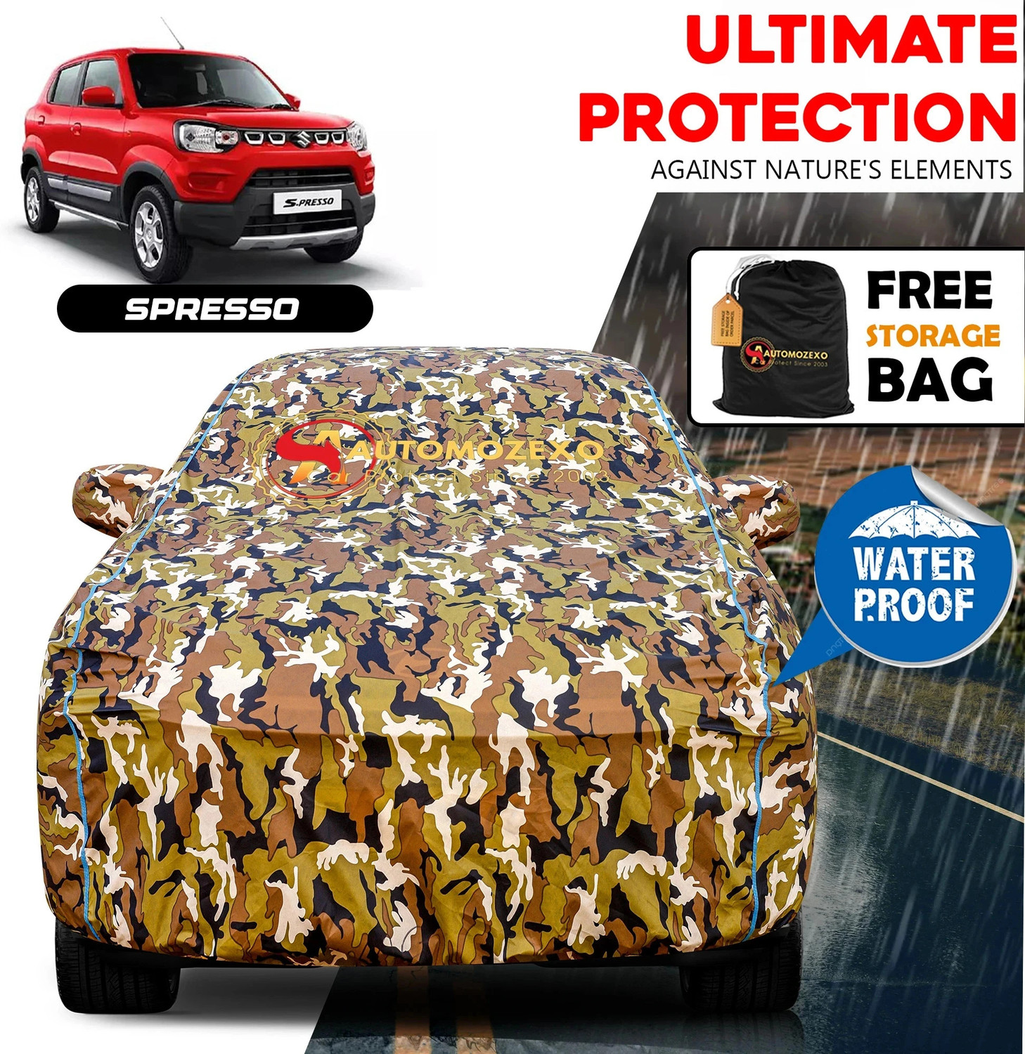 Image of AUTOMOZEXO Car Cover For Maruti Suzuki S-Presso (With Mirror Pockets)