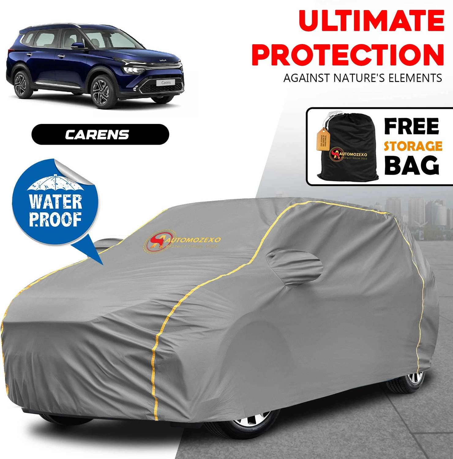 AUTOMOZEXO Car Cover For Kia Carens (With Mirror Pockets)