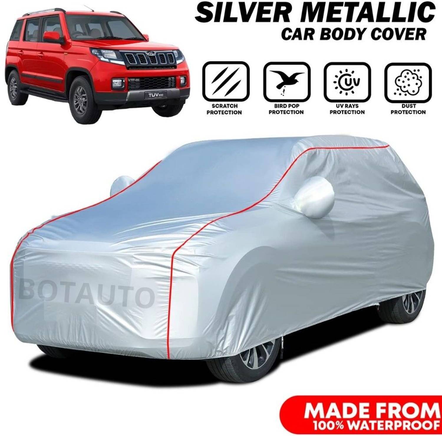 BOTAUTO Car Cover For Mahindra TUV300, TUV300 PLUS, TUV 300 T8 Diesel (With Mirror Pockets)