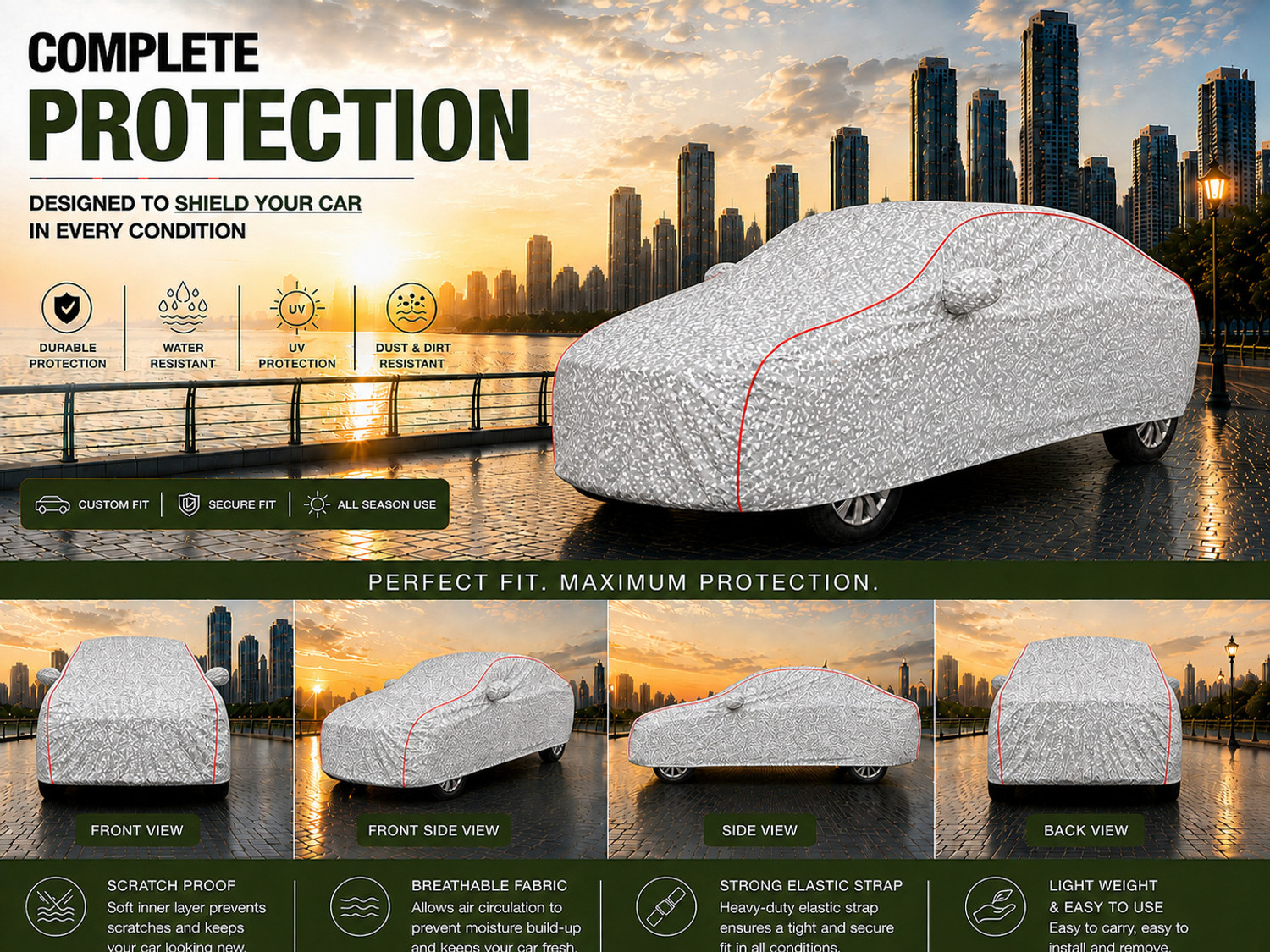 Image of DRIZE Honda City Body Cover (Silver, For 2014, 2015, 2016, 2017, 2018, 2019 Models)