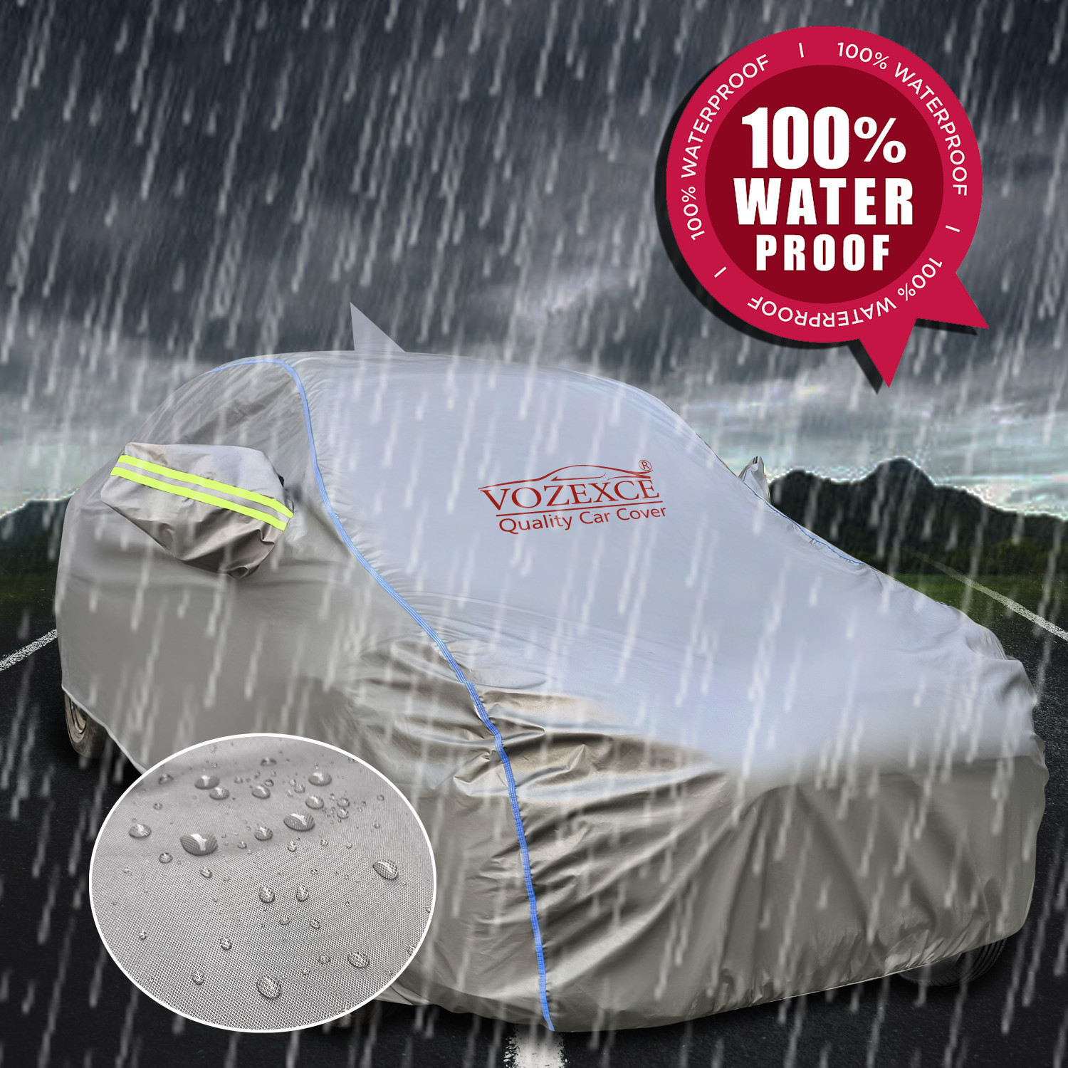 Image of VOZEXCE Car Cover For Tata Tiago, Tiago Facelift (With Mirror Pockets)