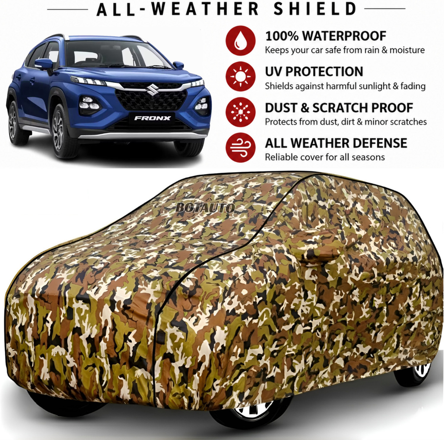 Image of BOTAUTO Car Cover For Maruti Suzuki Fronx (With Mirror Pockets)
