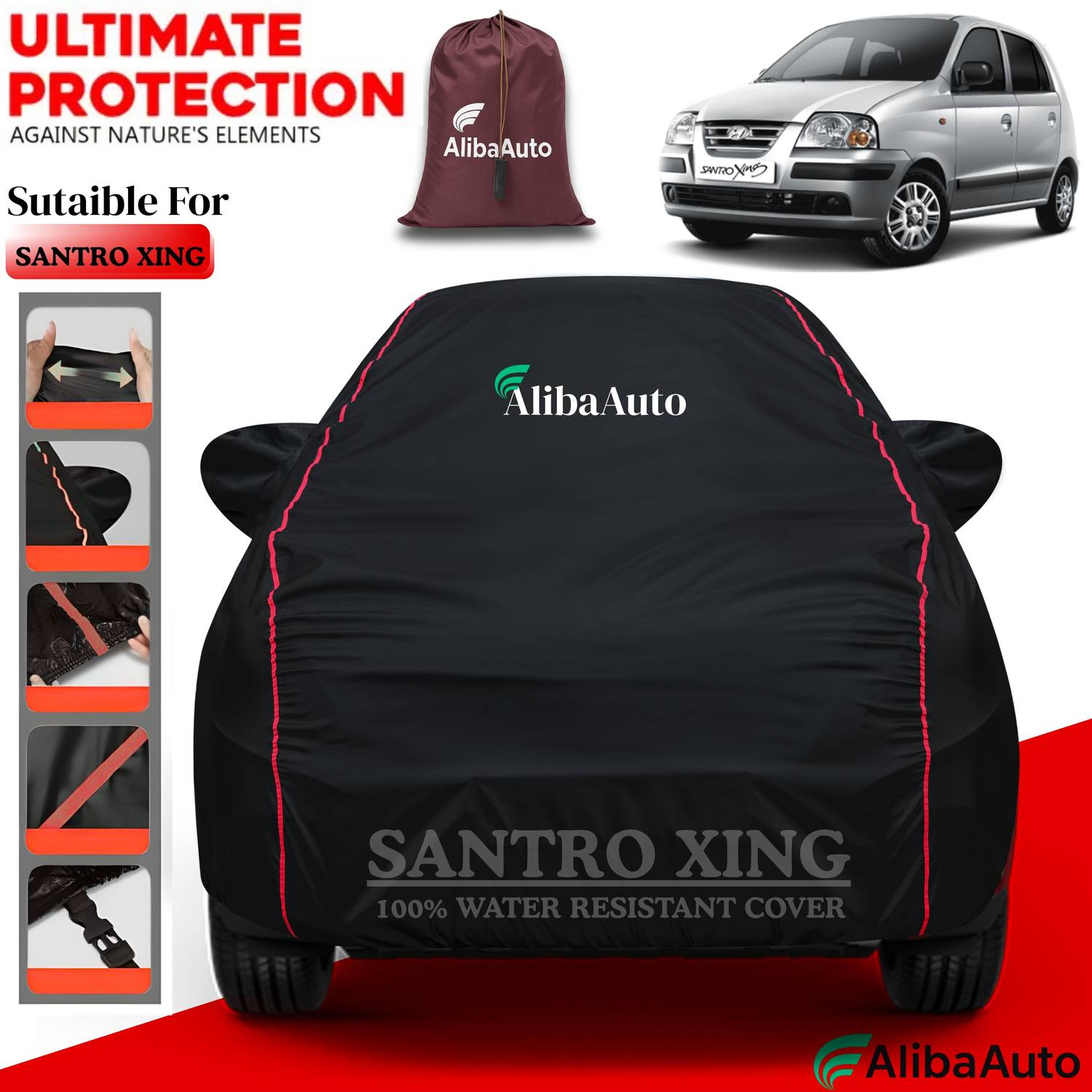AlibaAuto Car Cover For Hyundai Santro, Santro Asta Petrol, Santro Magna AMT Petrol, Santro Sportz CNG (With Mirror Pockets)