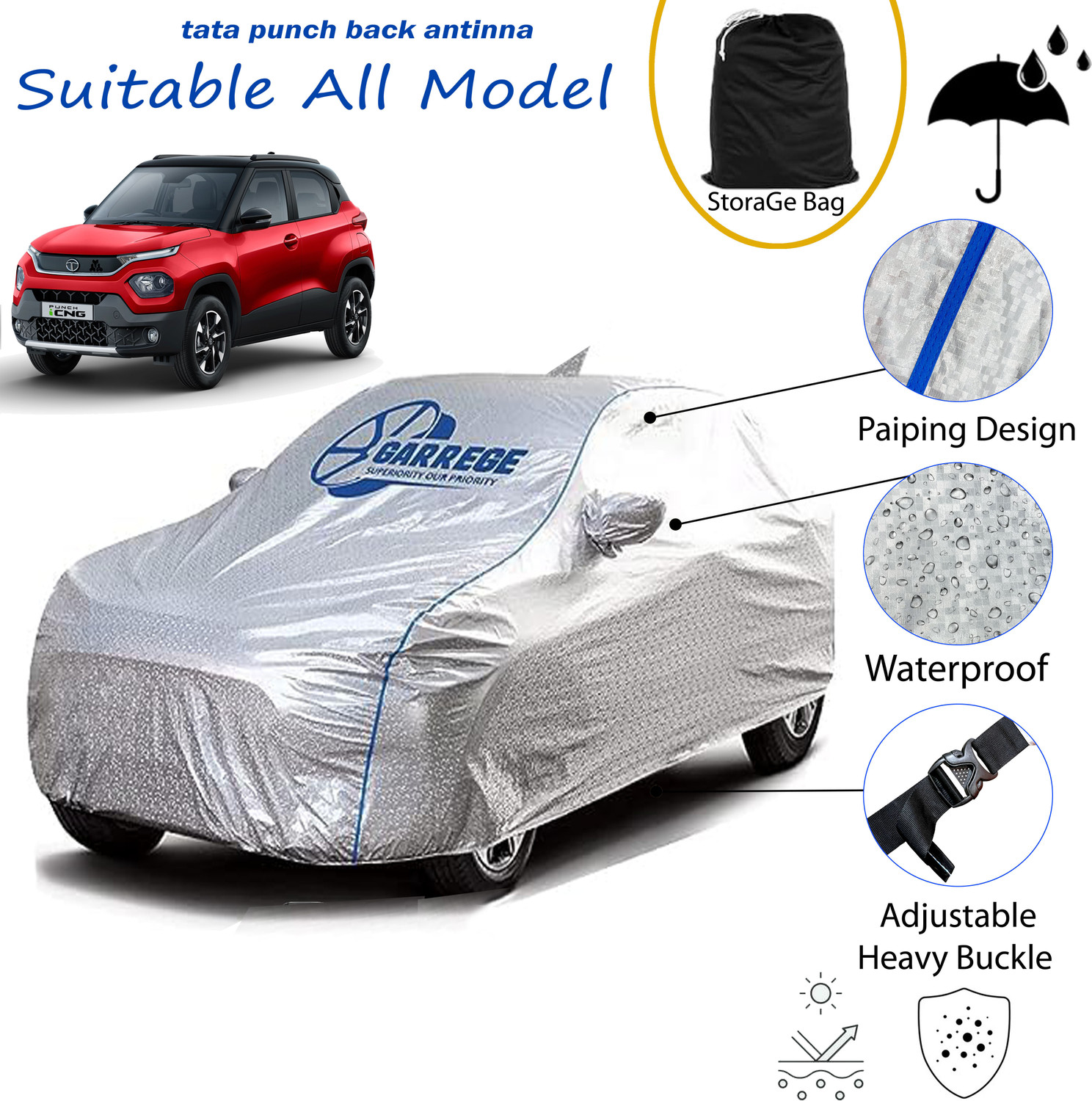 Image of GARREGE Car Cover For Tata Punch (With Mirror Pockets)