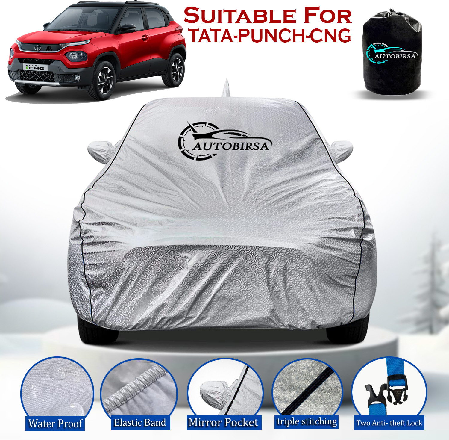 Image of AUTOBIRSA Car Cover For Tata Punch (With Mirror Pockets)