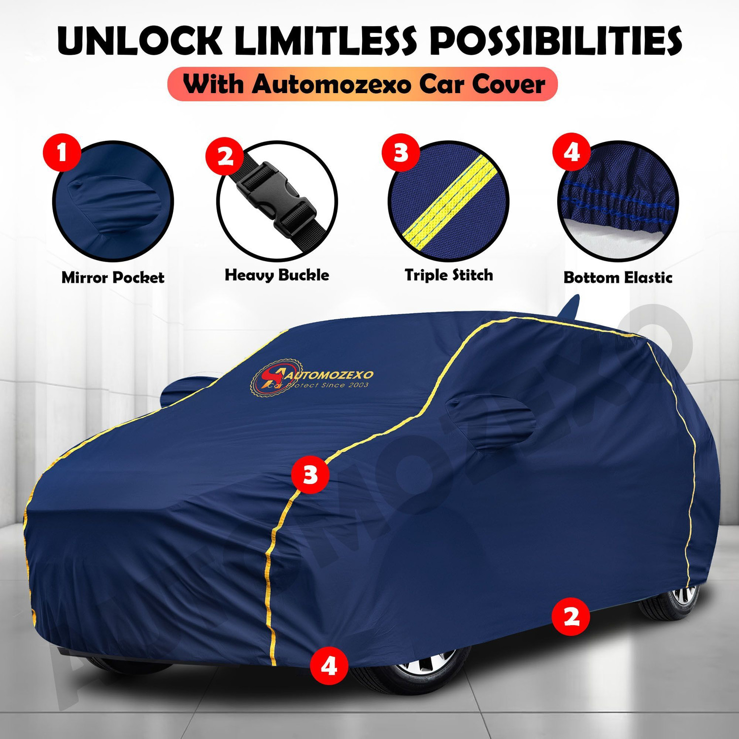 Image of AUTOMOZEXO Car Cover For Hyundai Xcent, Xcent 1.1 CRDi S, Xcent 1.1 CRDi SX, Xcent 1.2 CRDi E Diesel, Xcent Facelift (With Mirror Pockets)