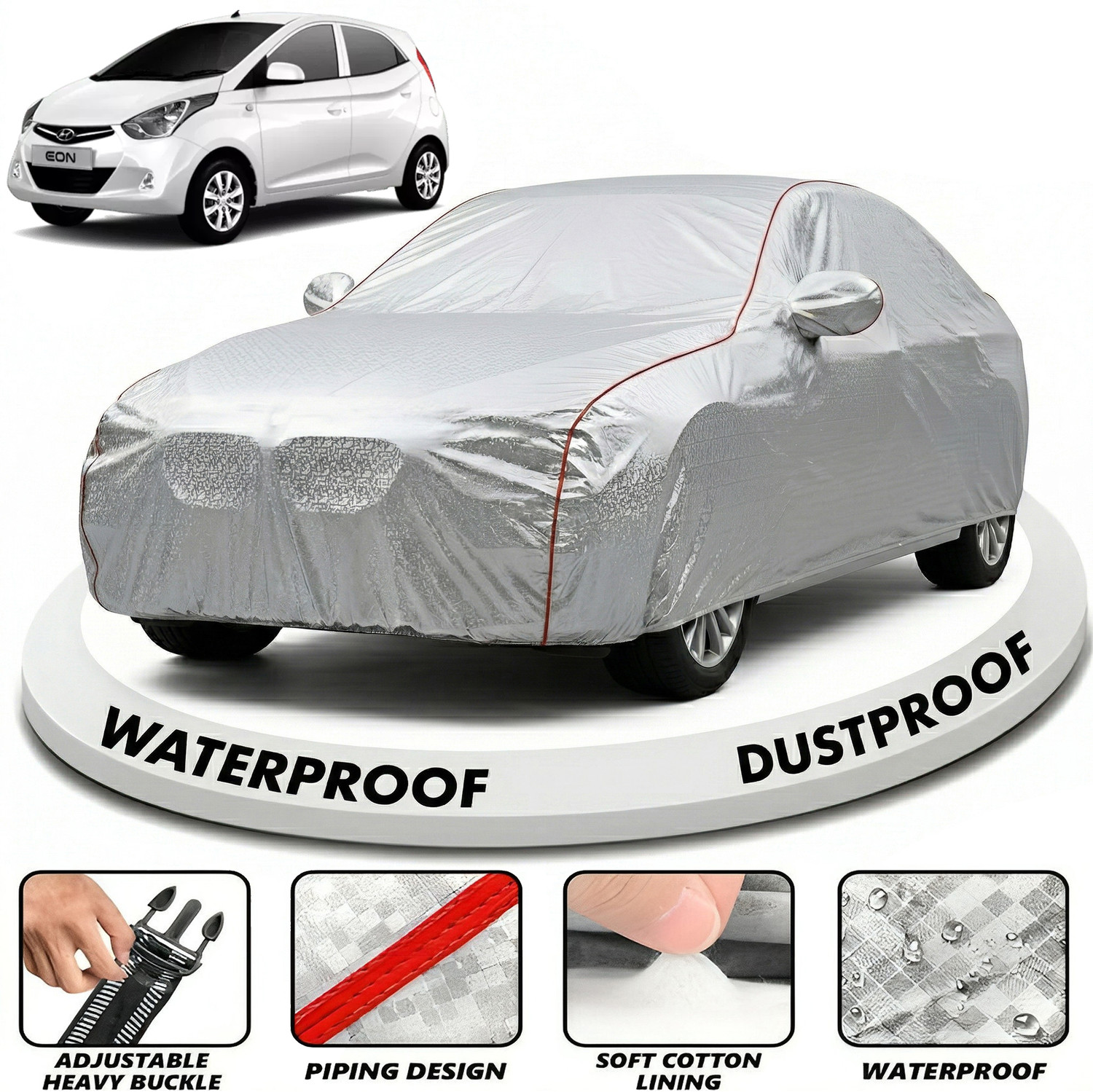 Image of TEASN Car Cover For Hyundai Eon (With Mirror Pockets)
