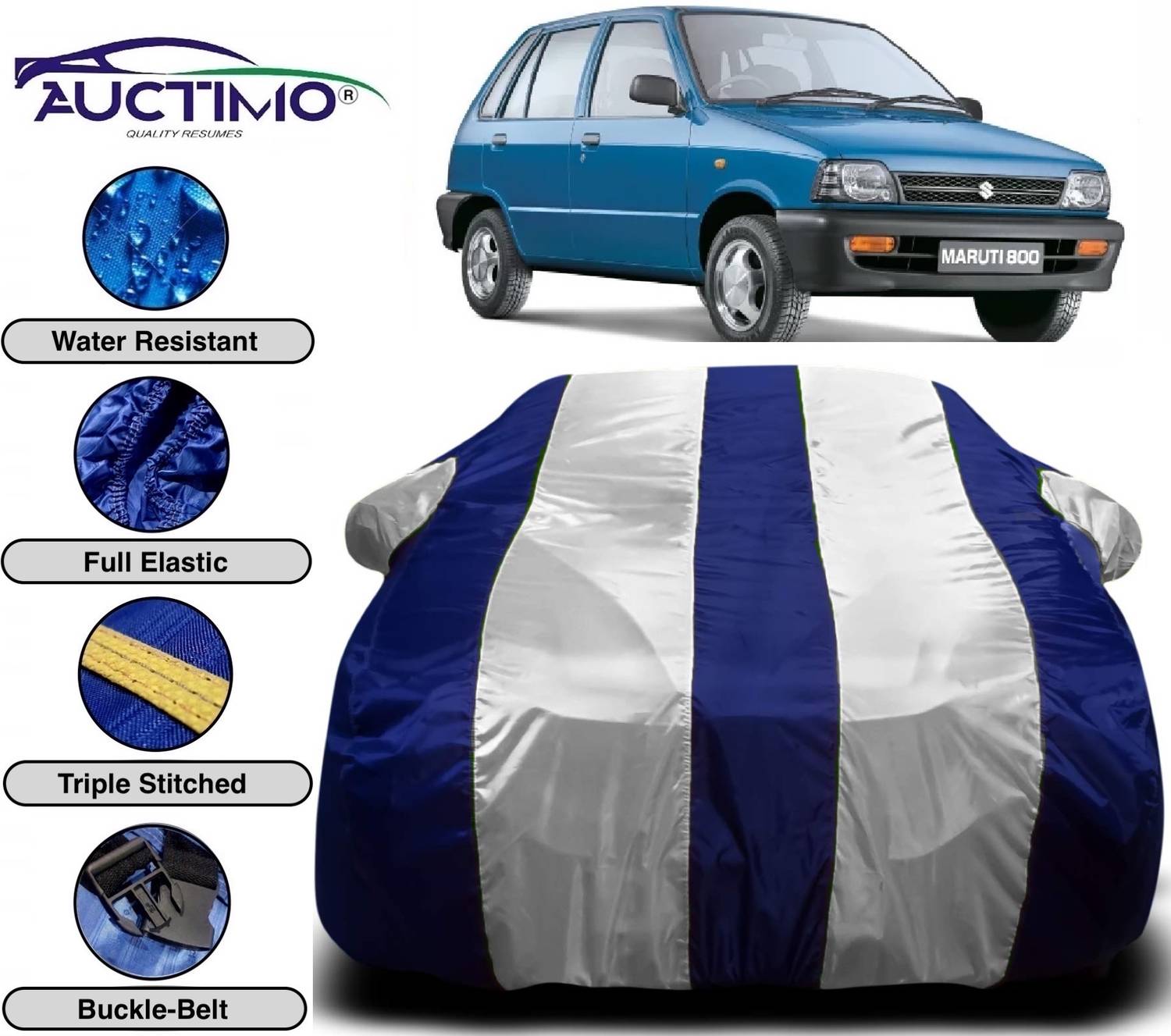 AUCTIMO Car Cover For Maruti Suzuki 800 (With Mirror Pockets)