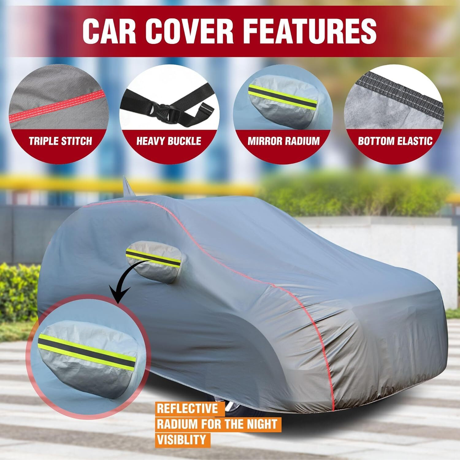Image of OTO2EYE Car Cover For Maruti, Maruti Suzuki Swift, Swift RS, Swift LXI, Swift VXI, Swift ZXI (With Mirror Pockets)