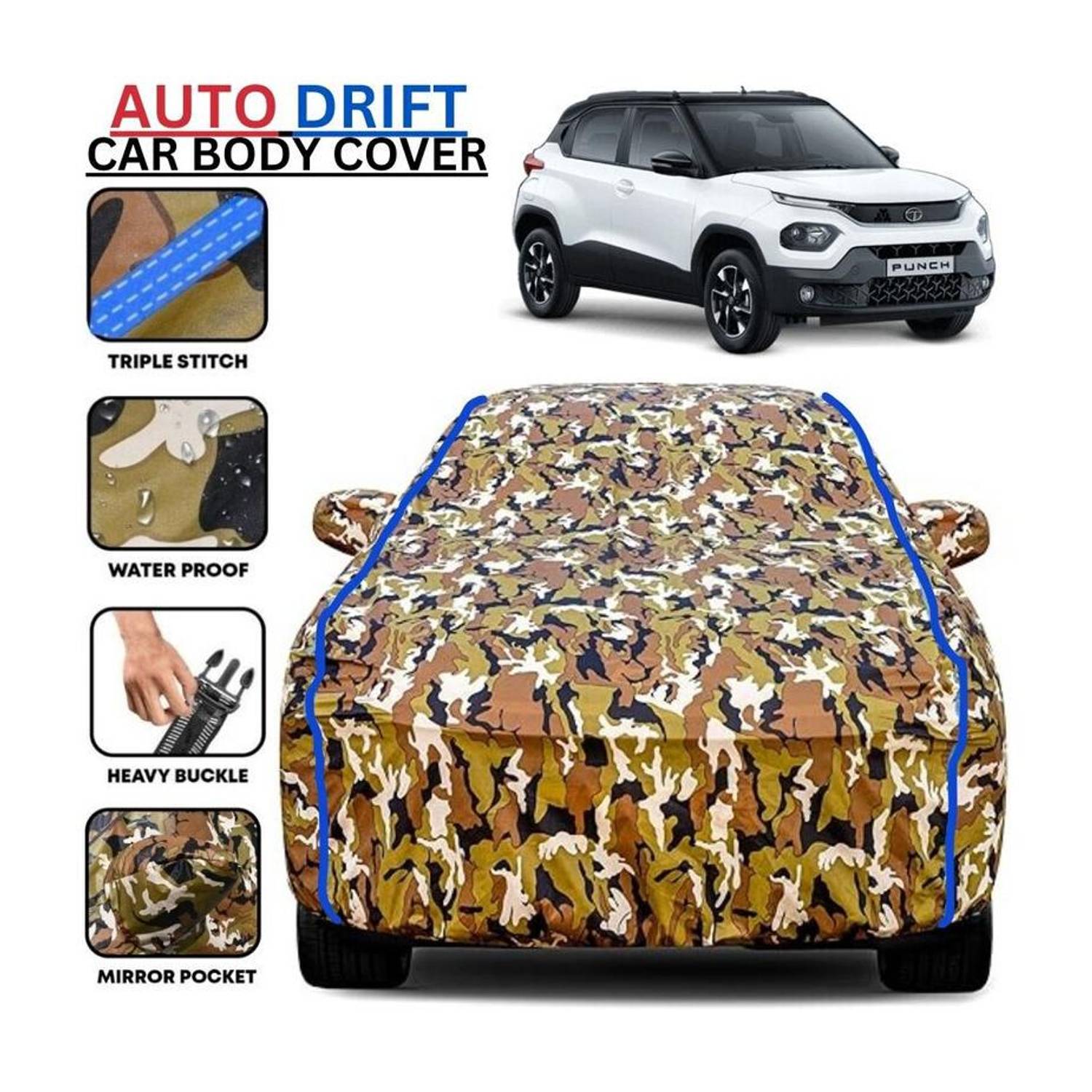 BOTAUTO Car Cover For Tata Punch, Universal For Car (With Mirror Pockets)