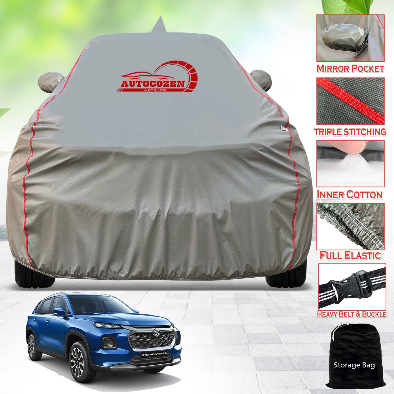 AUTOCOZEN Car Cover For Maruti Grand Vitara (With Mirror Pockets)